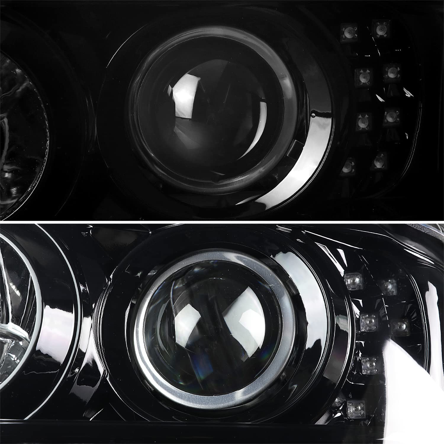 Jet Black SPEC-D TUNING Projector Headlights w/LED Strip and LED Turn Signal Compatible with 2001-2011 Ford Ranger, Left + Right Pair Headlamps Assembly
