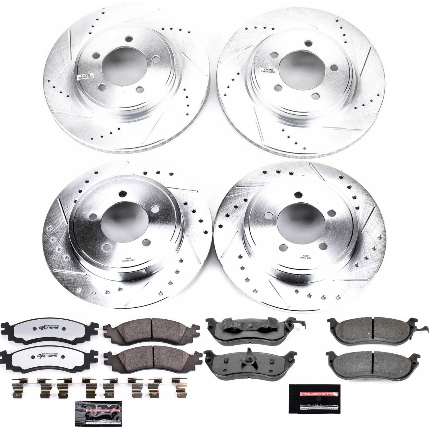 Power Stop Brake Kit Front and Rear For 2006 Mercury Mountaineer - Truck & Tow Carbon Fiber Ceramic Pads & Drilled and Slotted Rotors Replacement, K2721-36