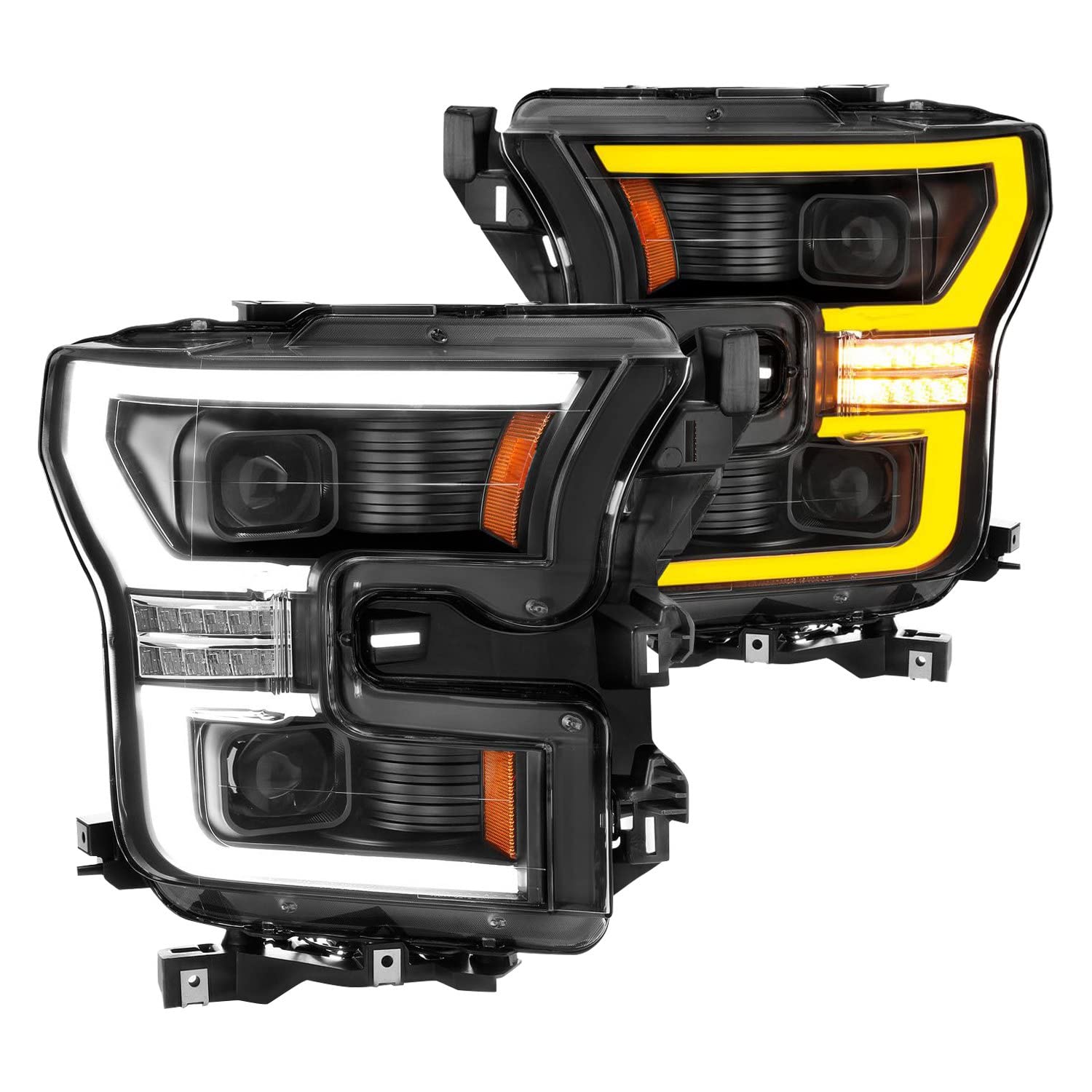 Ford F-150 ANZO USA 15-17 Projector Full LED Switchback Headlights Black Amber