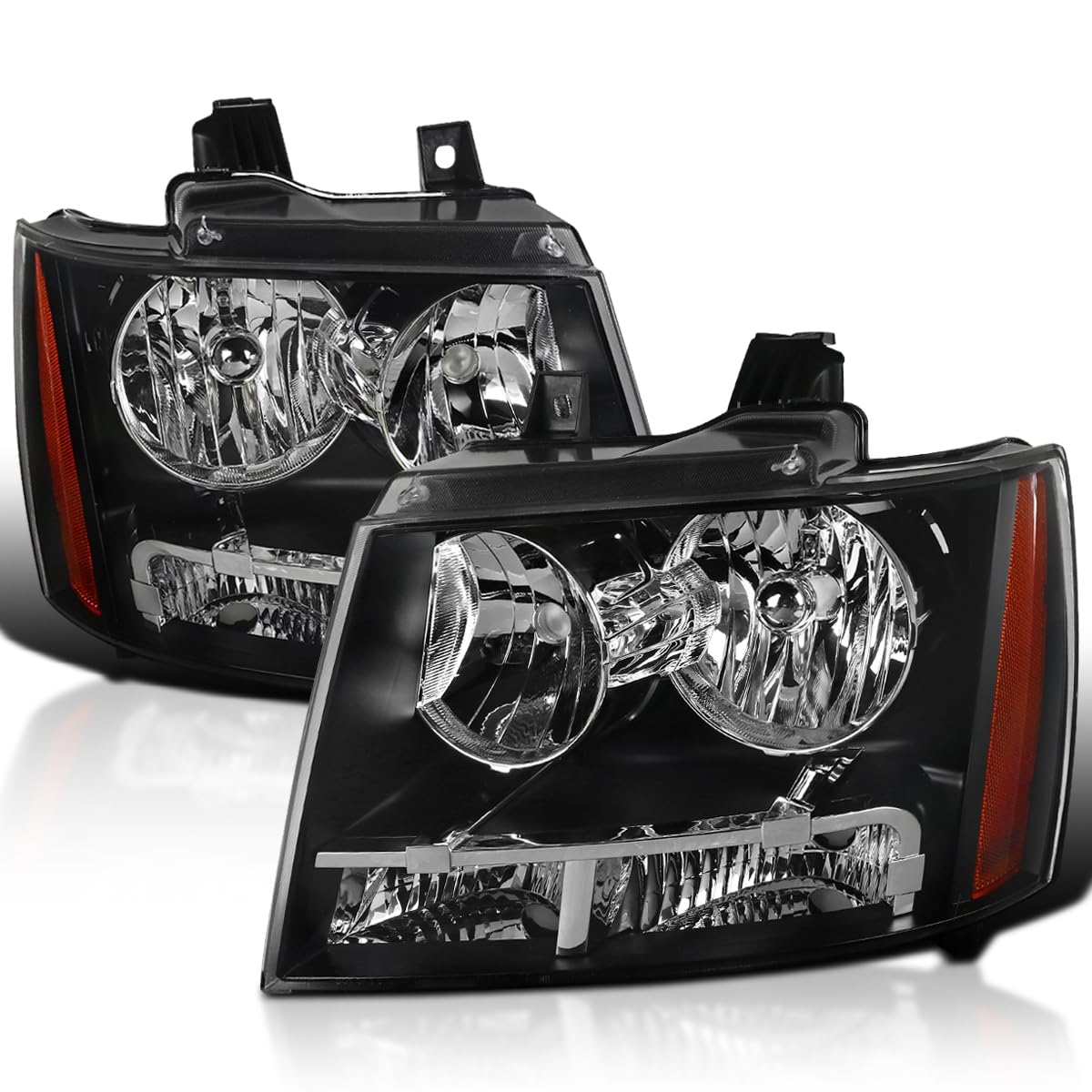 Black Headlights SPEC-D TUNING Compatible with 2007-2014 Chevy Avalanche, 2007-2014 Tahoe Suburban, L+R Pair Head Light Lamp Assembly
