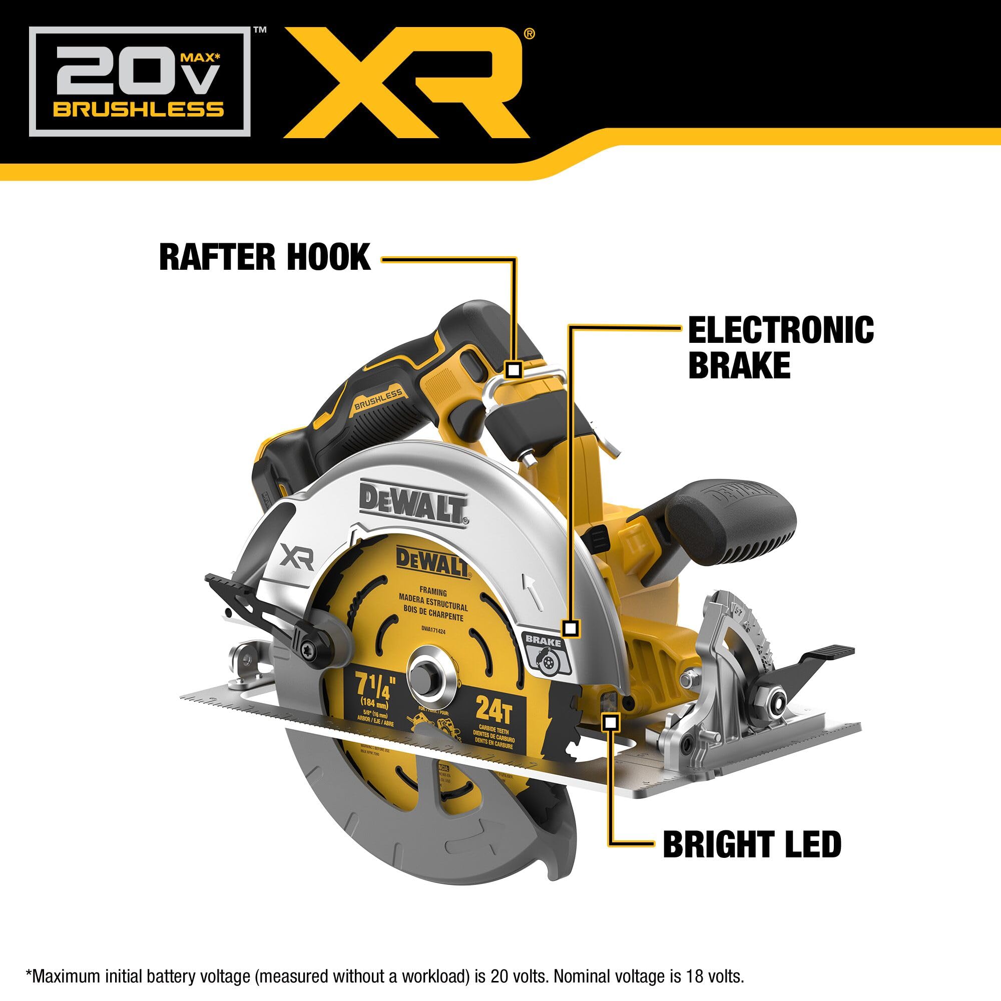 20V MAX XR DEWALT Brushless Cordless 7-1/4 in. Circular Saw, Tool Only (DCS590B)