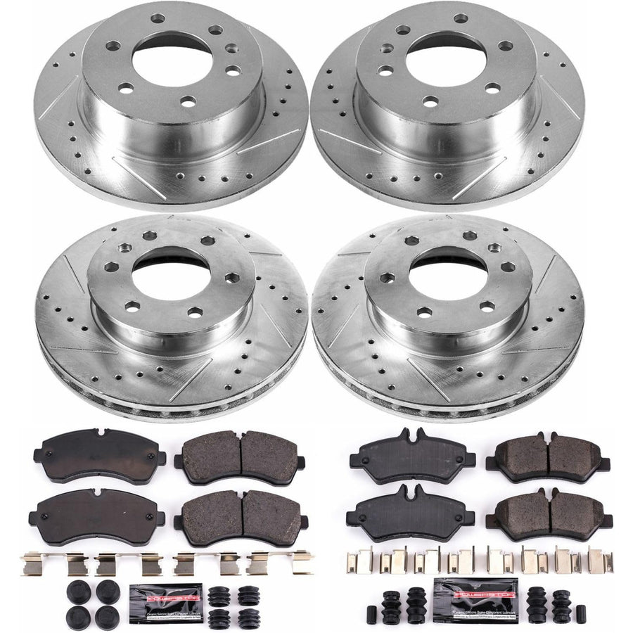 Power Stop K6233 Z23 Carbon Fiber Brake Pads with Drilled & Slotted Brake Rotors Kit Front and Rear