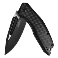 Kershaw Pocket Knife Flourish (3935); 3.5-Inch Blackwash Clip Point Blade with Black Carbon Fiber Handle; Features SpeedSafe Assisted Opening, Flipper, Lanyard Hole and Reversible Pocket Clip; 5.3 OZ.