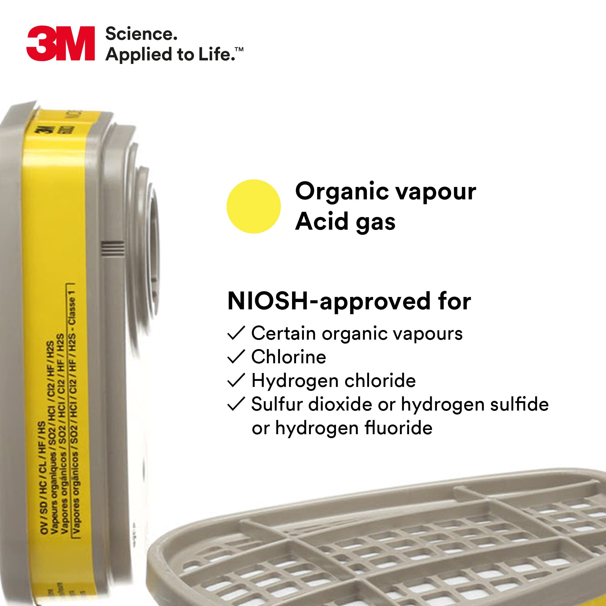 3M 6003 Respirator Cartridge, 1 Pair, Helps Protect Against Organic Vapors or Acid Gases