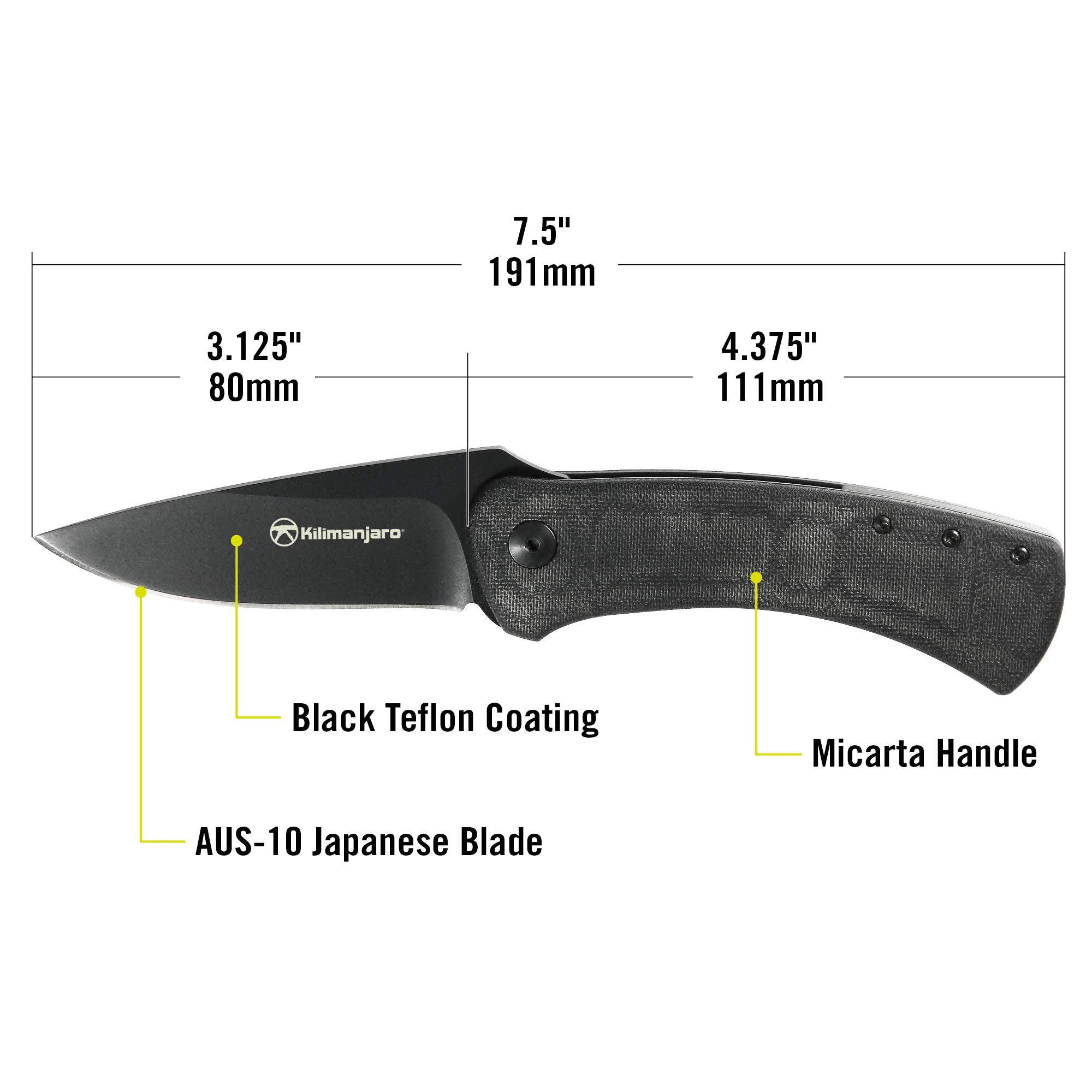 Kilimanjaro Folding Knife, Micarta Handle, Flipper Style Blade, AUS-10 Stainless Steel, Coated, Daniel Winkler Grey, One Size