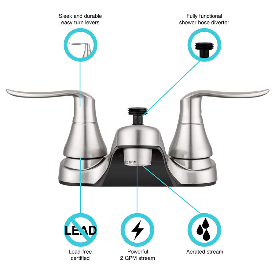Dura Faucet RV Bathroom Faucet DF-PL720LH-SN with Winged Levers and Shower Hose Diverter (Brushed Satin Nickel)