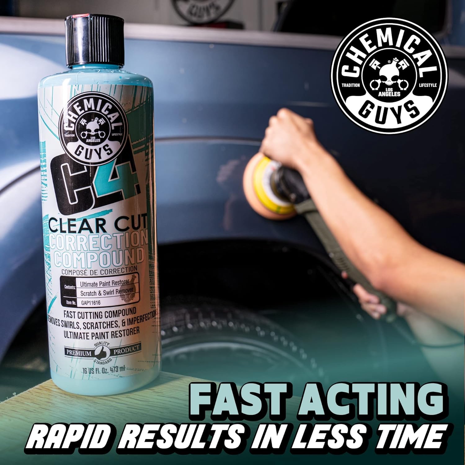 C4 Clear Cut Correction Compound Chemical Guys - Professional Paint Correction Polish for Cars, Trucks, SUVs, and RVs - Swirl, Hologram and Scratch Remover for a Smooth, Glossy Finish, 16 fl oz