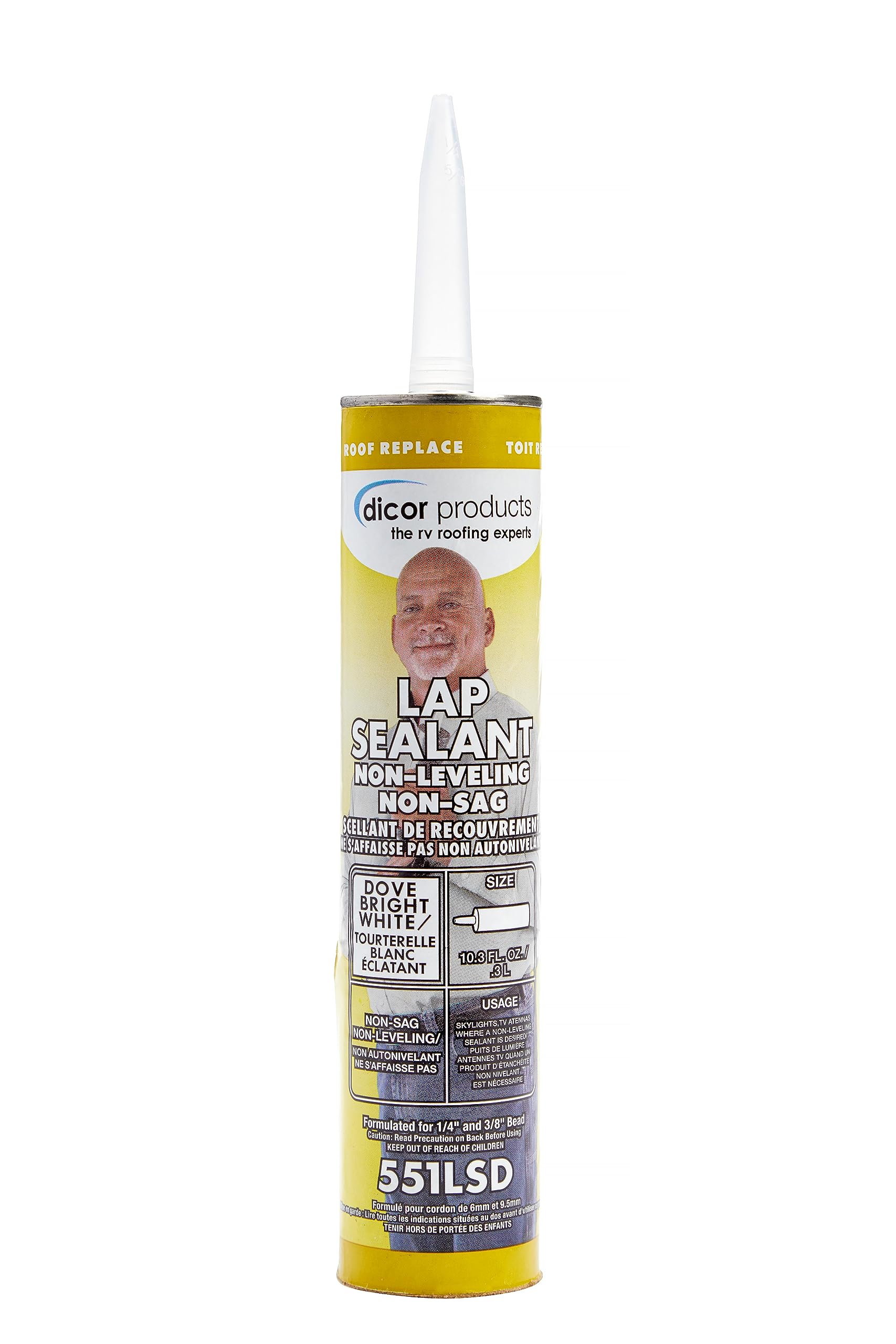 HAPS-Free Dicor 551LSD-1 Non-Leveling Lap Sealant - 10.3 Oz, Dove (Bright White), Secure, Ideal for RV Roofing, Maintenance, Repair, Appliance Application
