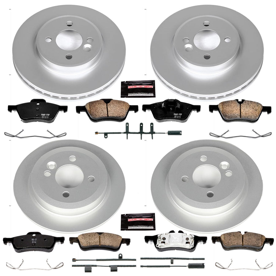 Power Stop Z23 Evolution Geomet Coated Brake Kit Front and Rear and 1 Front & 1 Rear Sensor Wires For Mini Cooper 2002-2006 [Model Specific]