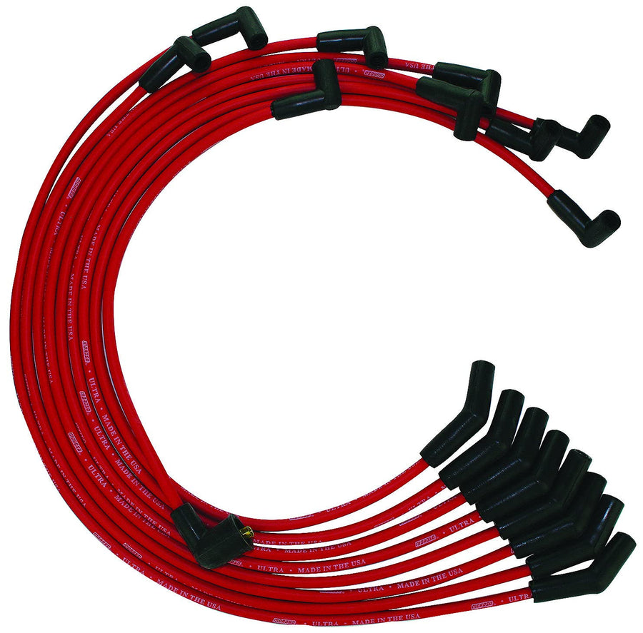 Moroso Ultra Series Red Spark Plug Wires, 351C/393/429/460 Ford, 135 Degree Plug Ends, HEI Distributor
