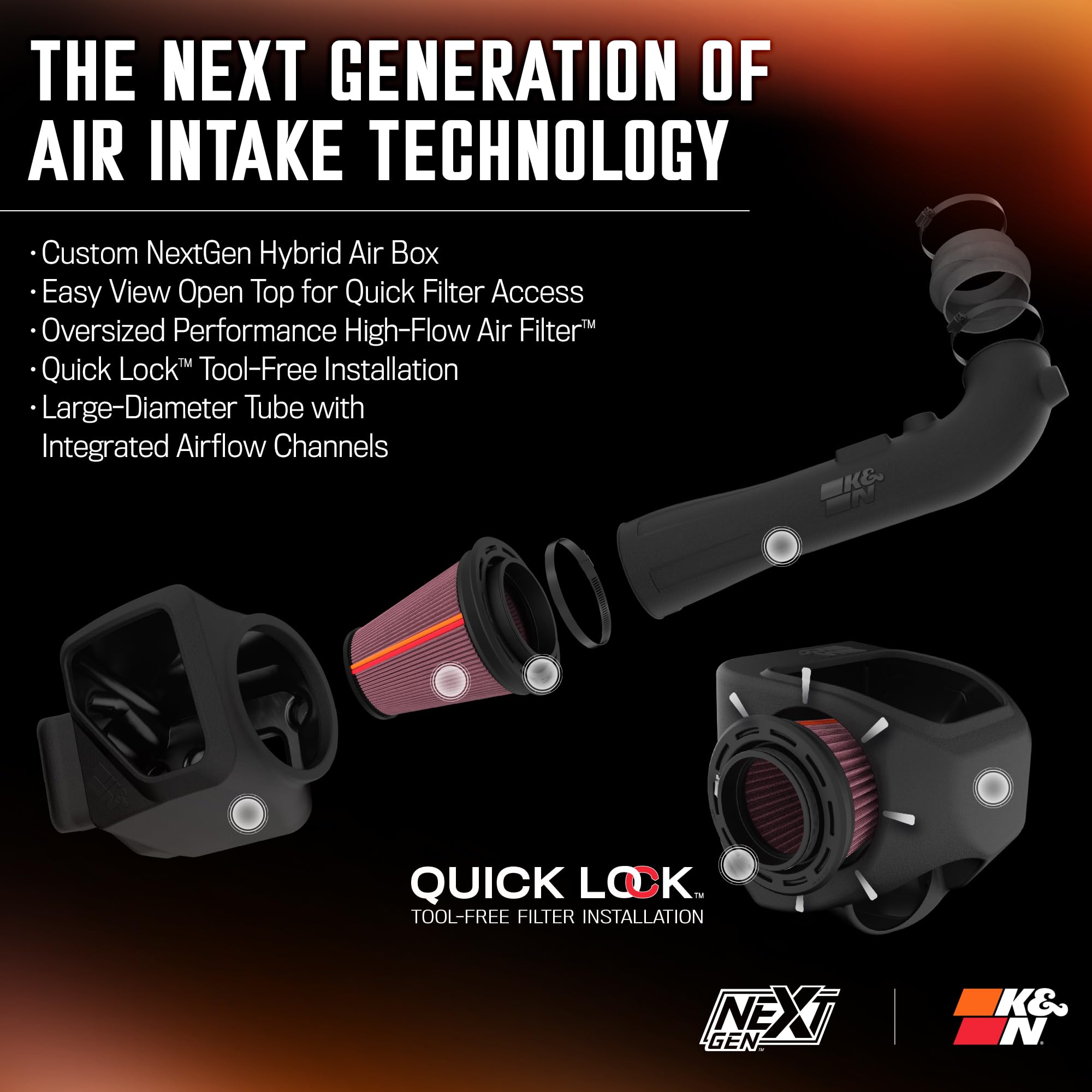 NextGen K&N Cold Air Intake System: High-Flow Cotton Filter: Compatible with 2014-2020 CADILLAC/CHEVRLOET/GMC Escalade; Silverado 1500; Suburban; Tahoe; Sierra 1500; Yukon; Yukon XL; 50-3082