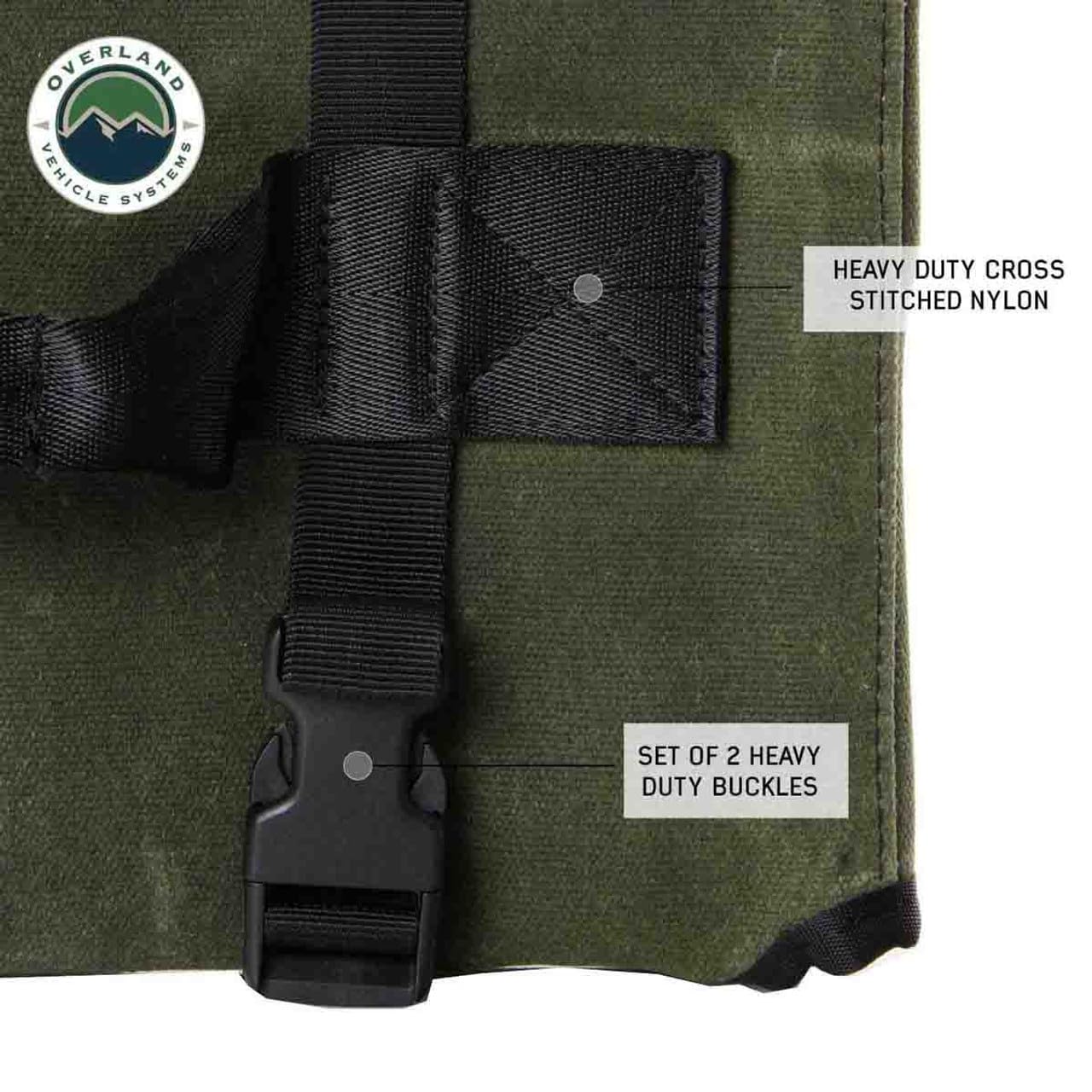 Overland Vehicle Systems General Tool Storage Bag Rolled - #16 Military Style Waxed Canvas - 19 Storage Pockets - Infused with Paraffin Wax Waterproofing