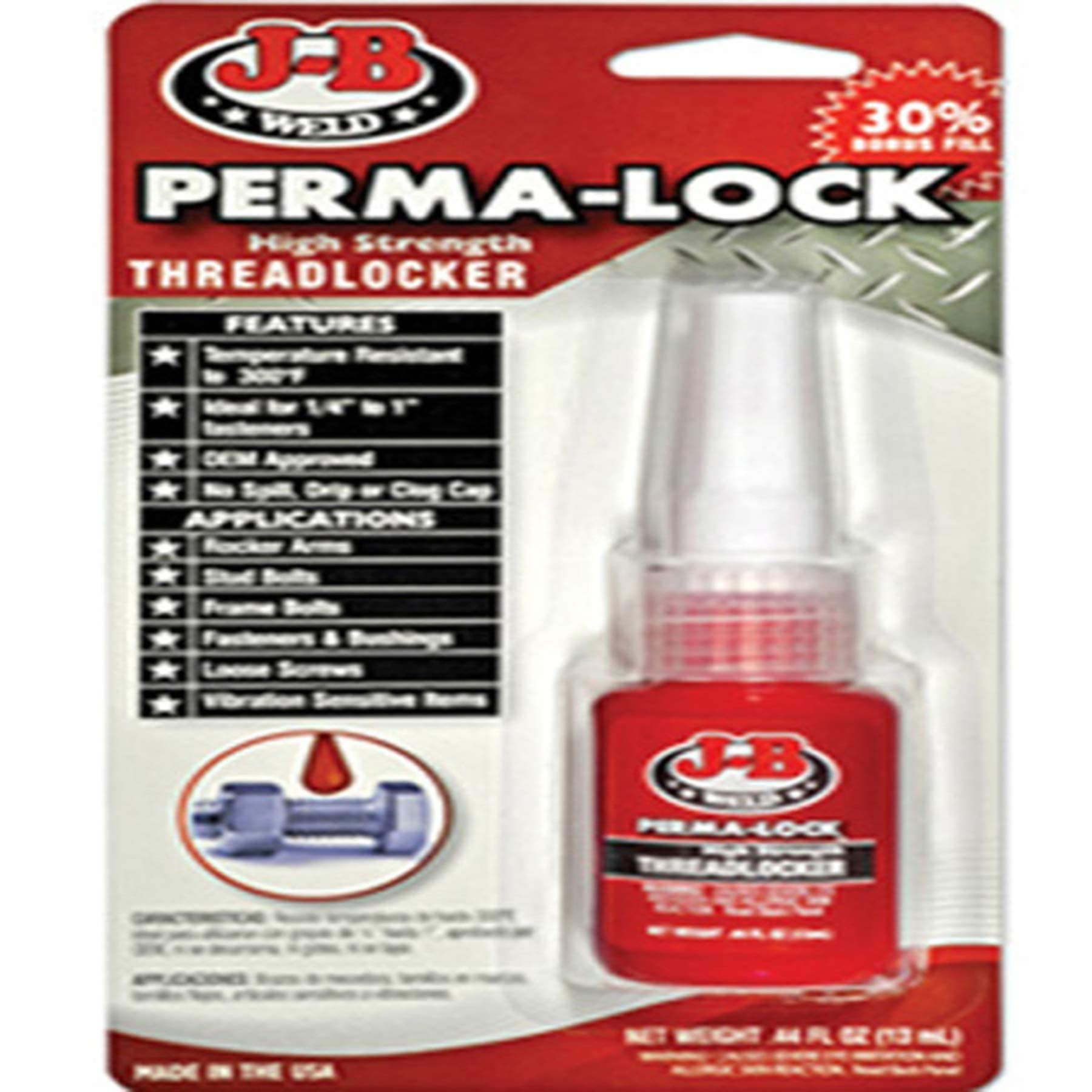 J-B Weld Perma-Lock 27113 High Strength Threadlocker - Red - 13 ml