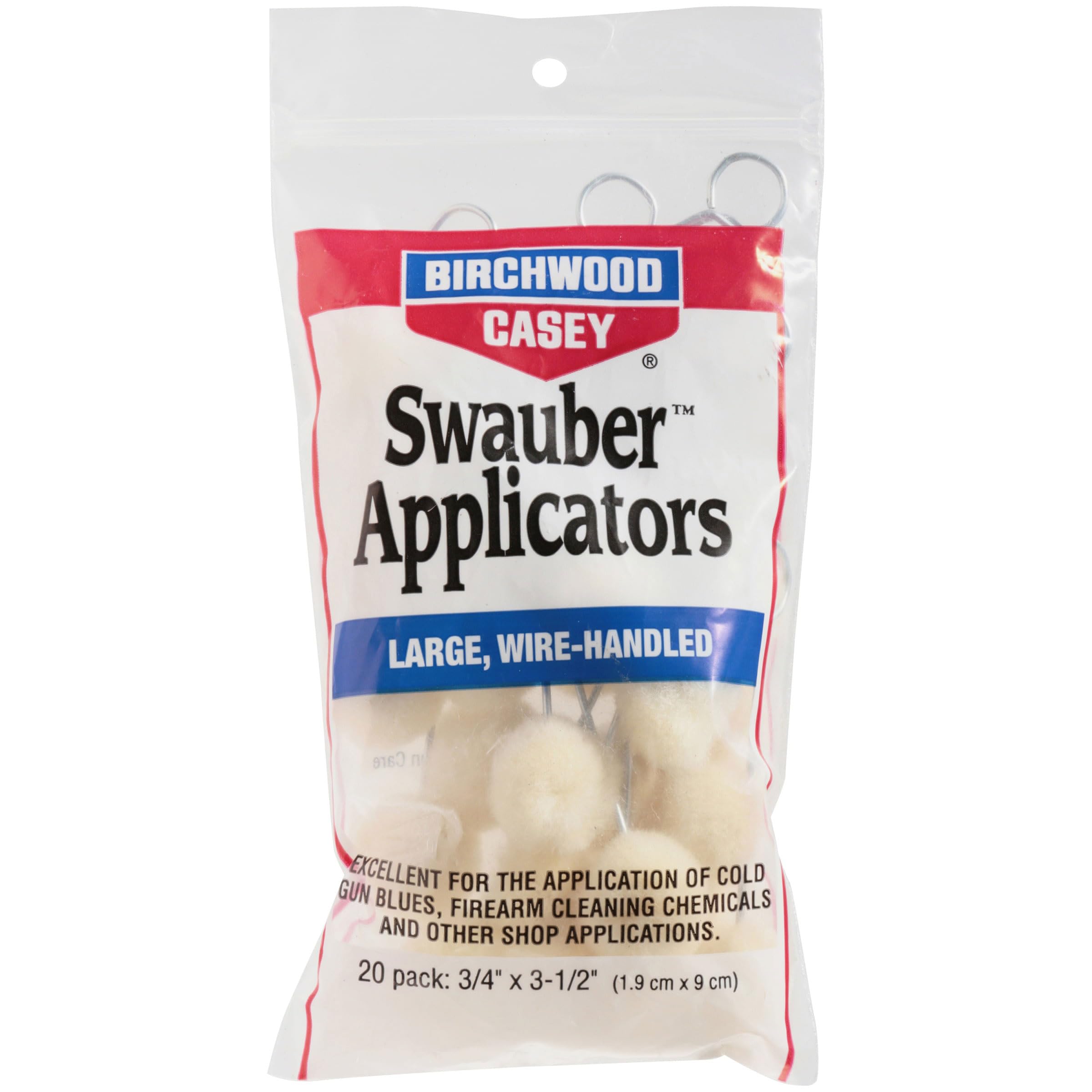 Birchwood Casey Swauber Large Wire-Handled Applicators for Gun Cleaning, Maintenance and Preservation, 20 Pack