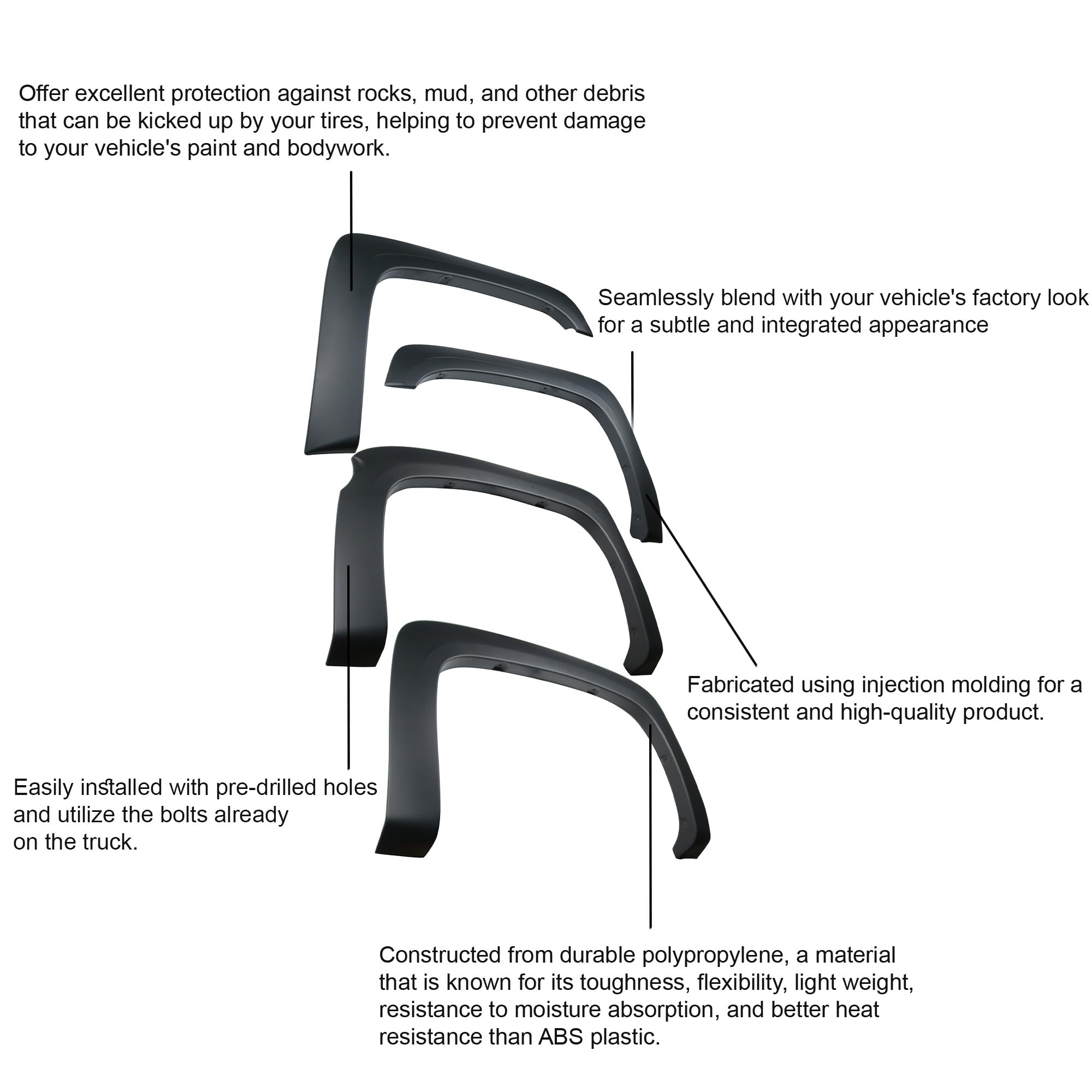 OE Factory Style Black Black Horse Fender Flares Compatible with 07-13 Chevrolet Silverado 1500|2007-2013 Chevrolet Silverado 2500 HD|2007-2013 Chevrolet Silverado 3500 HD-FOESI07S