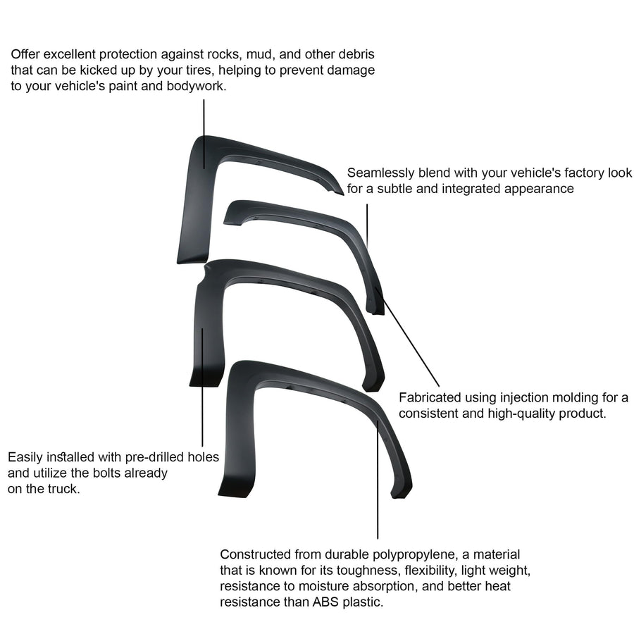 OE Factory Style Black Black Horse Fender Flares Compatible with 07-13 Chevrolet Silverado 1500|2007-2013 Chevrolet Silverado 2500 HD|2007-2013 Chevrolet Silverado 3500 HD-FOESI07S