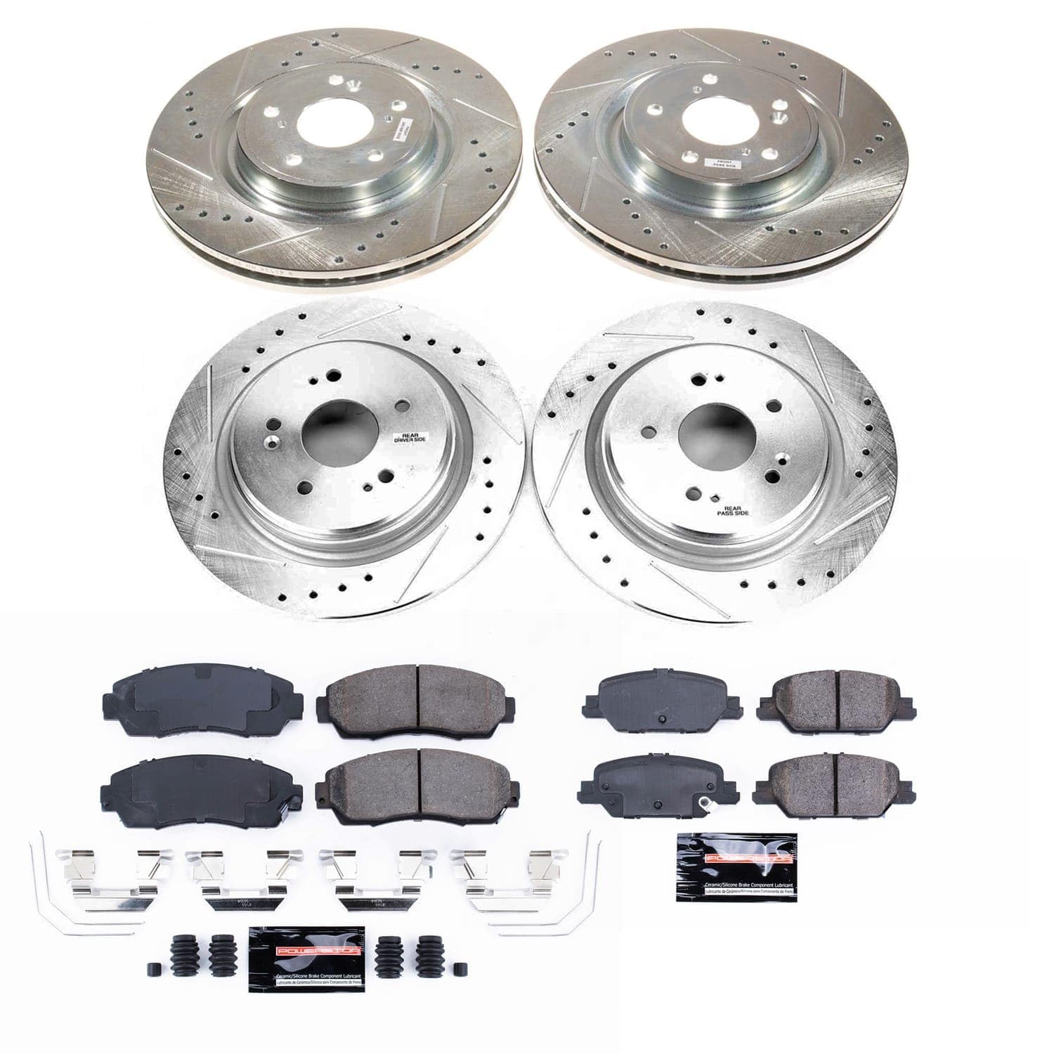 Power Stop K8942 Z23 Carbon-Fiber Ceramic Brake Pads and Drilled and Slotted Rotors Brake Kit For Honda CR - V 2020-2022 [Application Specific]