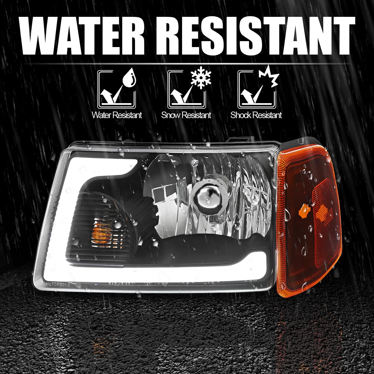 Black LED Tube Headlights SPEC-D TUNING Compatible with 2001-2011 Ford Ranger, Left + Right Pair Headlamps Assembly