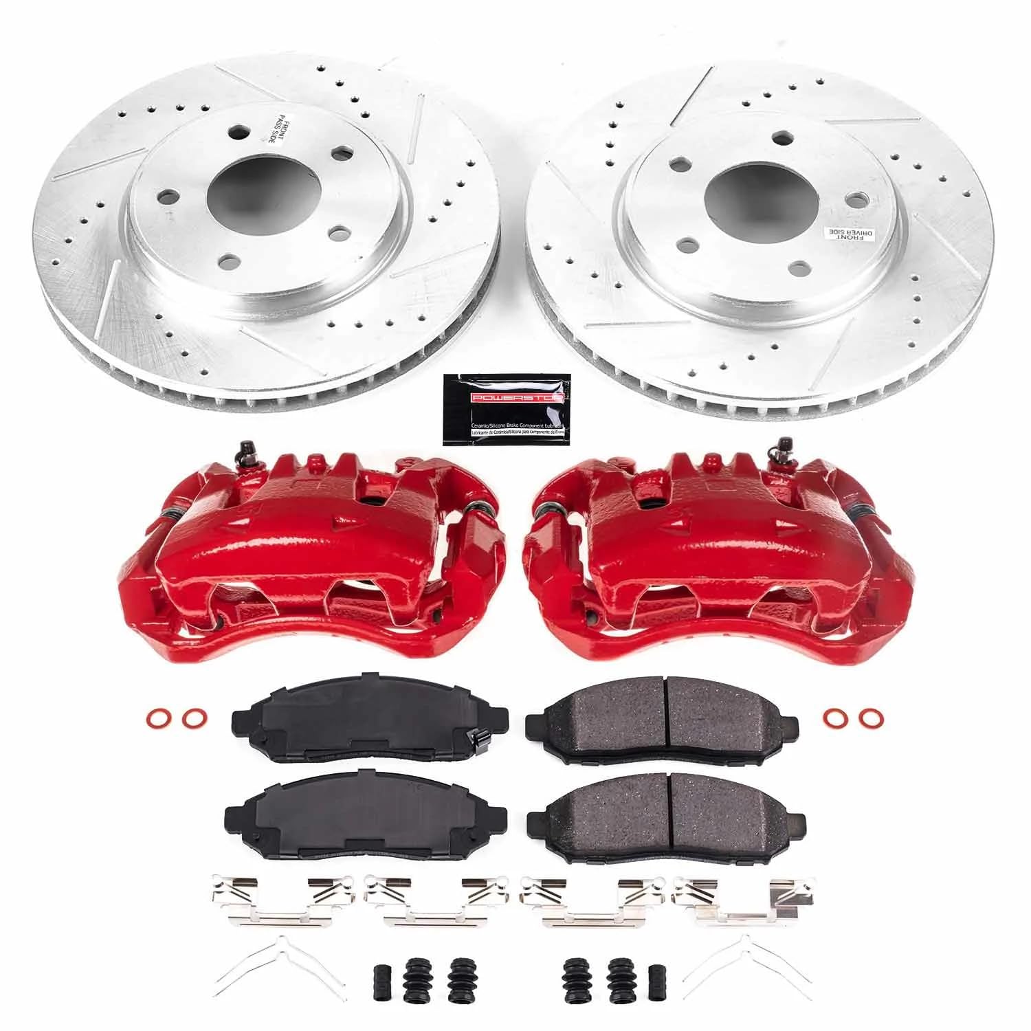 Power Stop Z23 KC7778 Front Brake Caliper Kit-Drilled/Slotted Rotors, Carbon Ceramic Brake Pads, Calipers