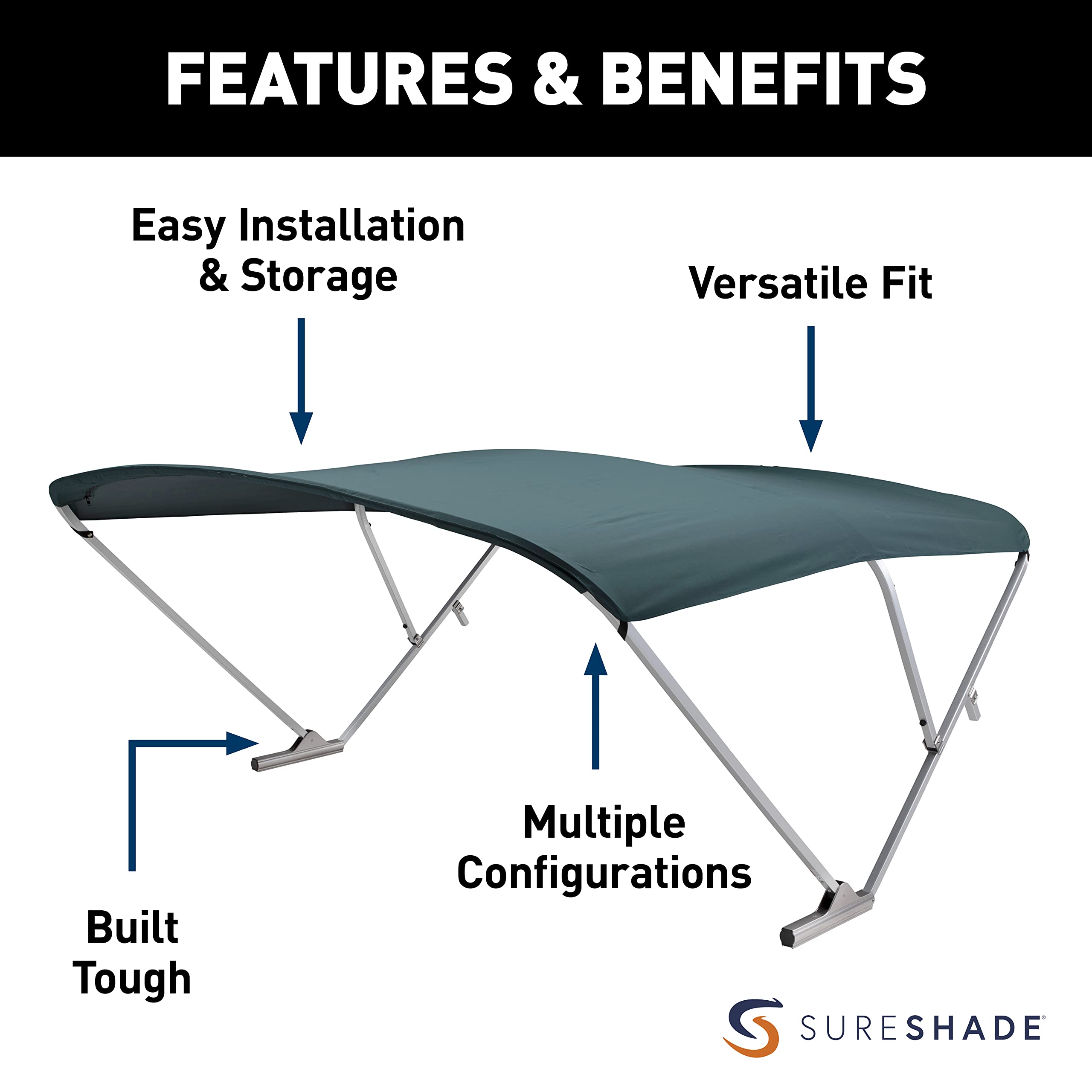 Power Bimini Top SureShade Pontoon - Clear Anodized Frame, Green Fabric