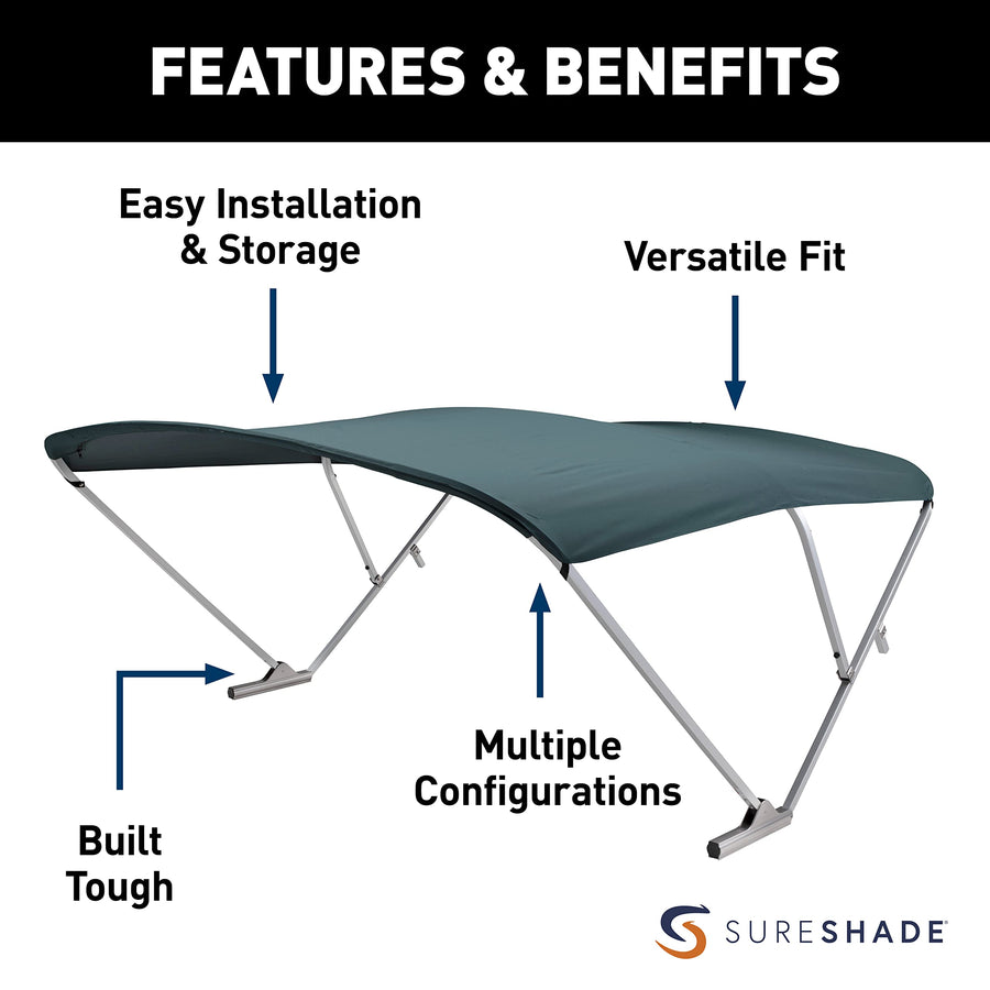 Power Bimini Top SureShade Pontoon - Clear Anodized Frame, Green Fabric