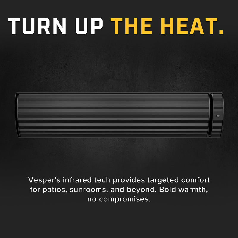 Vesper Big Ass Fans - Hardwired Electric Infrared Heater, Indoor/Covered Outdoor Spaces, Adjustable Angle Wall/Ceiling Mount, Black Extruded Aluminum