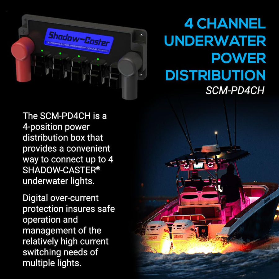 4 Channel Shadow-Caster Underwater Power Distribution Box - (SCM-PD4CH) -Up to 10 amps per Channel - Compatible with 12 or 24V Systems - IP67 Wash Down Rated