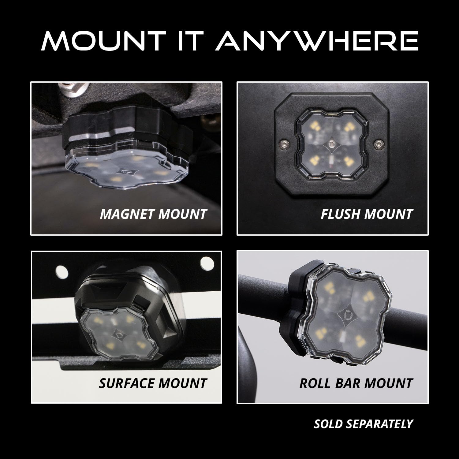 Stage Series Diode Dynamics SXS Rock Light Installer Kit, RGBW M8 w/Controller (4-Pack)