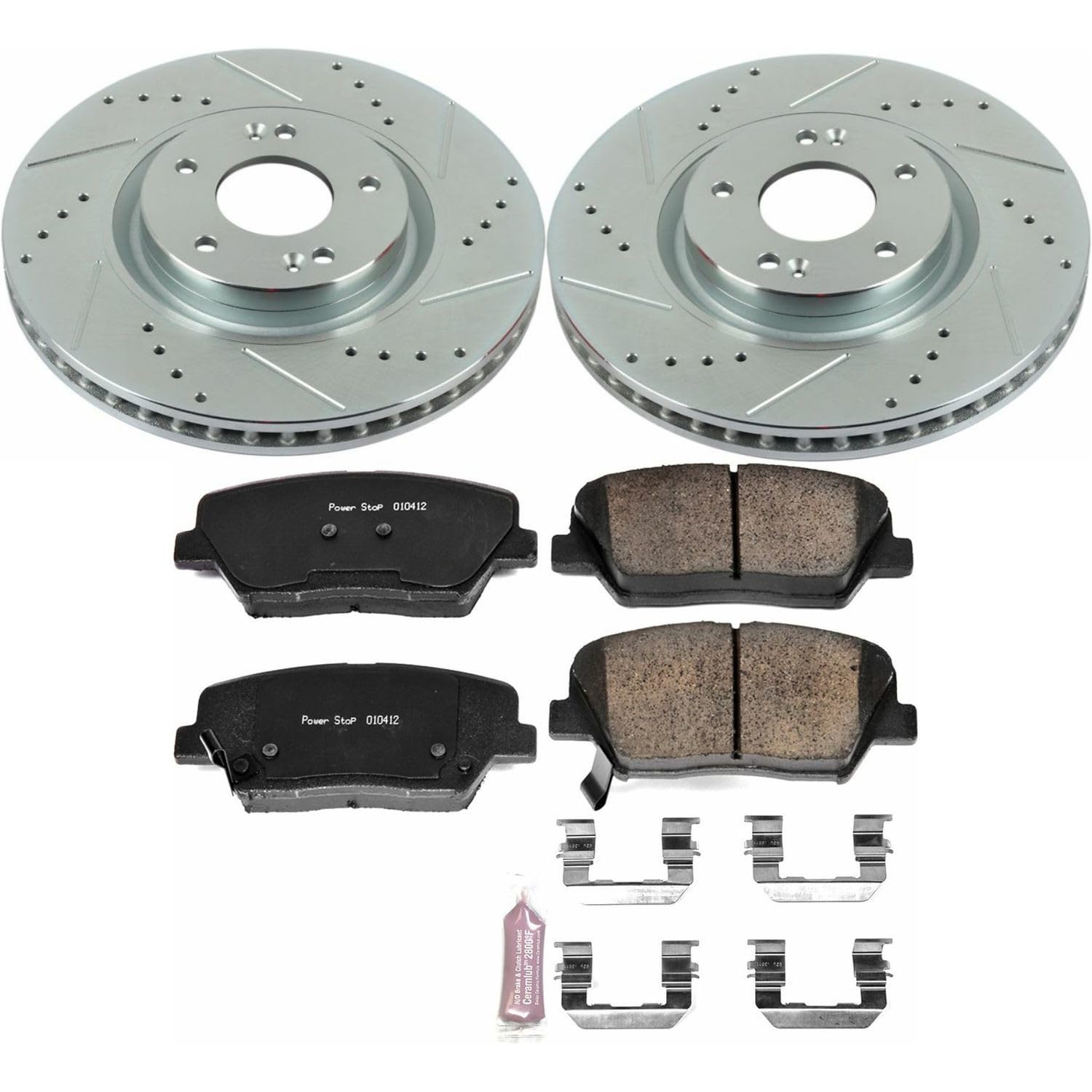 Power Stop K6764 Z23 Carbon Fiber Brake Pads with Drilled & Slotted Brake Rotors Kit For Hyundai Azera 2012-2017 [Model Specific]