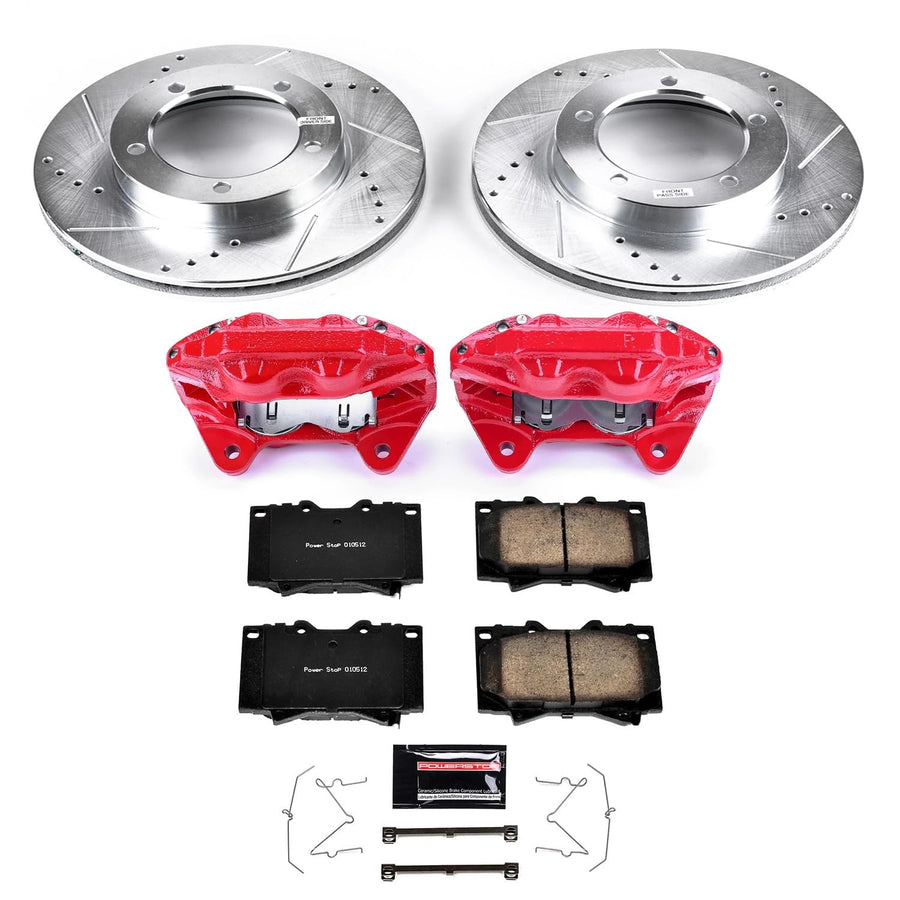 Power Stop Z23 KC1132A Evolution Sport Front Caliper Brake Kit-Drilled/Slotted Rotors, Carbon Ceramic Brake Pads, Calipers