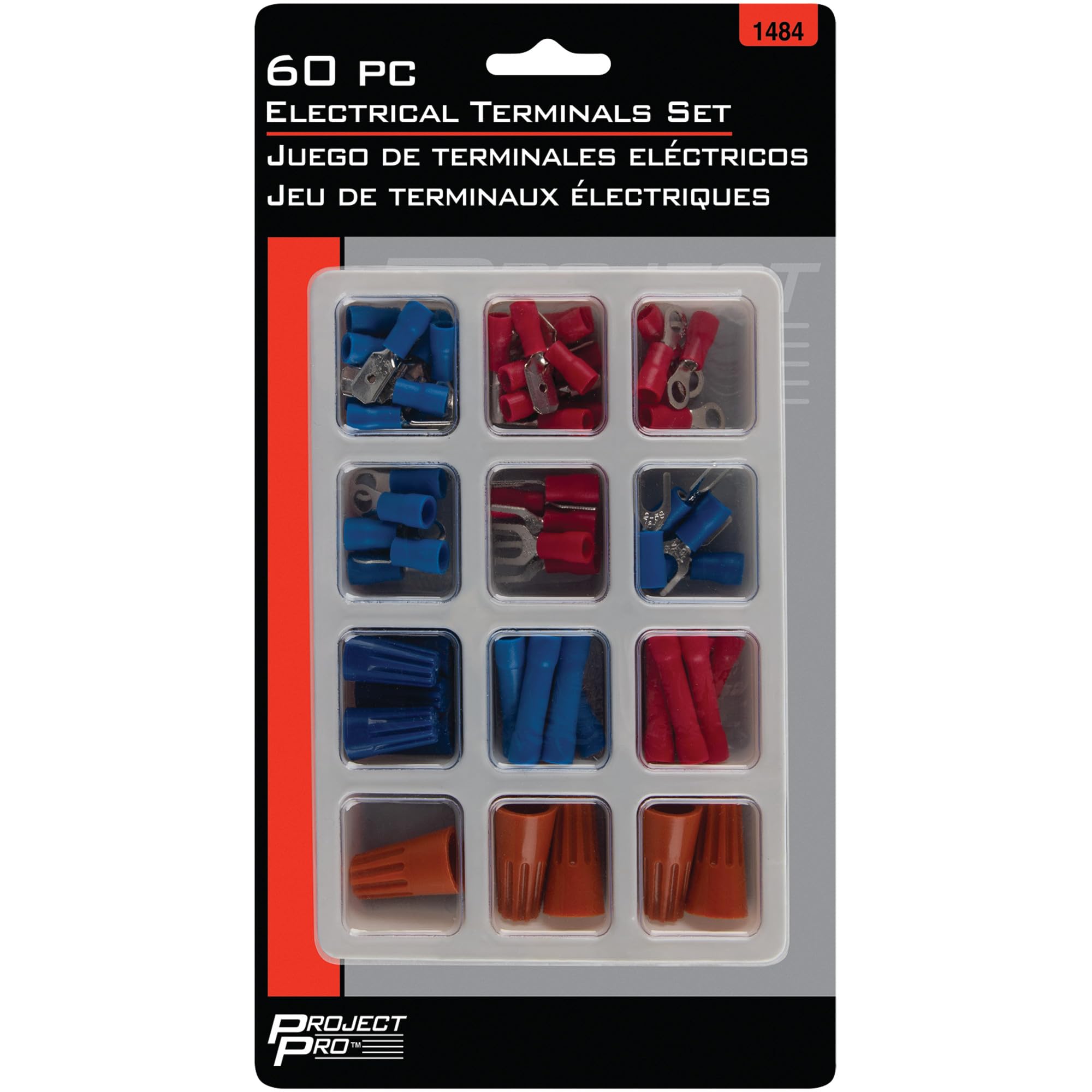 Terminal Assortment Kit Performance Tool 1484 - Includes Spade, Butt, Flat and Wire Nut Terminals - Convenient Storage Tray Included