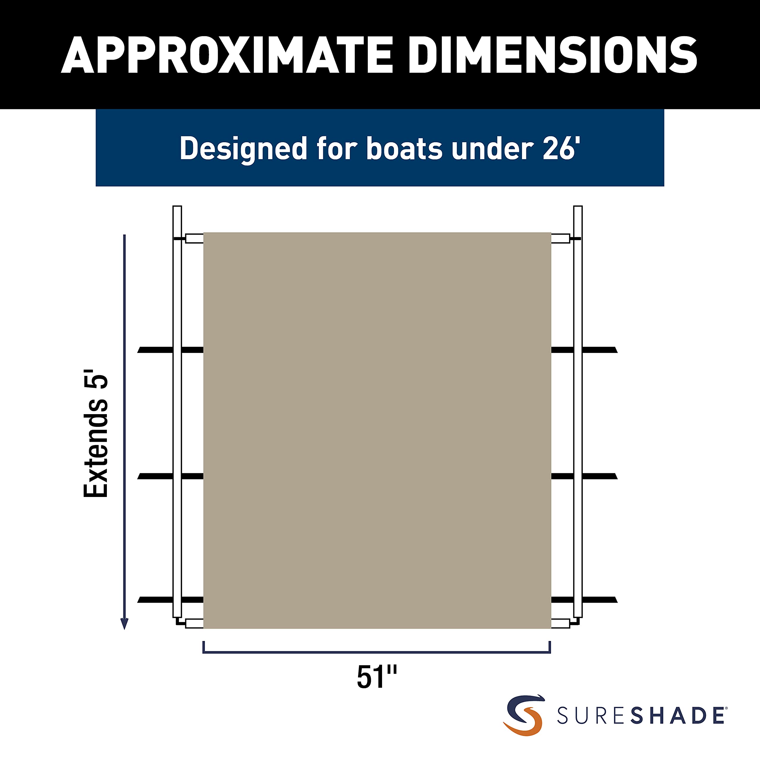 PTX Power Shade SureShade - 51" Wide (Tan) - Easy Installation on T-Top or Hardtop Boats - 600D Marine Canvas, Stainless Steel Frame - 12V DC Motors - Anti-Racking and Auto Shut-Off - PTXSS51TS