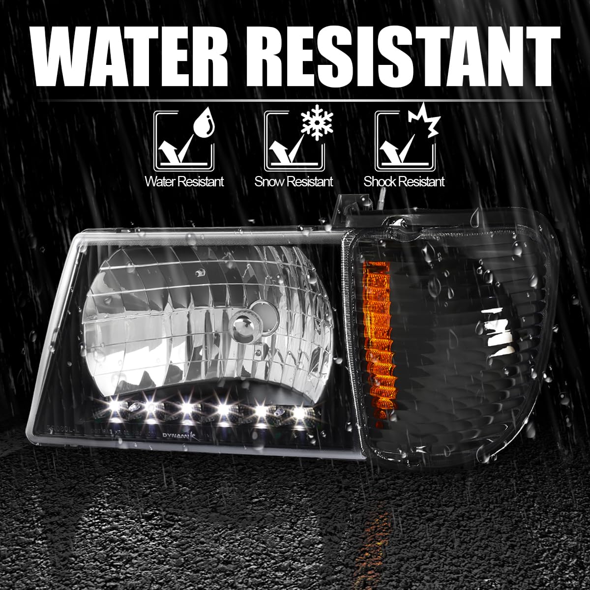 Black Housing SPEC-D TUNING Clear Lens LED Strip Headlights + Corner Lights Compatible with 1992-2006 Ford E150 E250 E350 E450 E550 Econoline Van L+R Pair Head Light Lamp Assembly