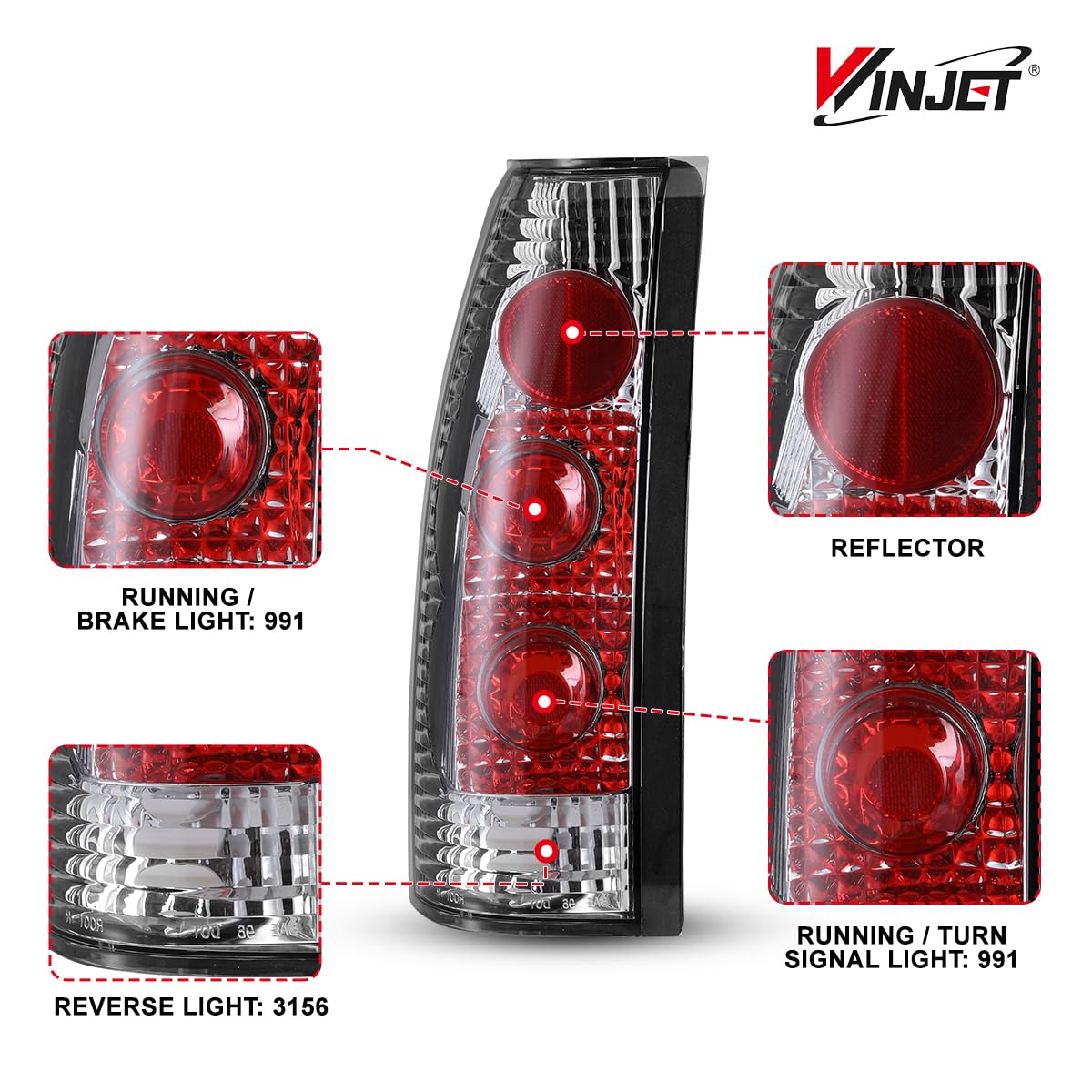 Tail Lights Winjet for 1988-1999 Chevy C/K 1500/2500/ 3500 1992-1999 Chevy Suburban 1500/2500 1992-1994 Chevy Blazer 1995-2000 Chevy Tahoe GMC 1988-1999 C/K 1500/2500/ 3500 Suburban Yukon