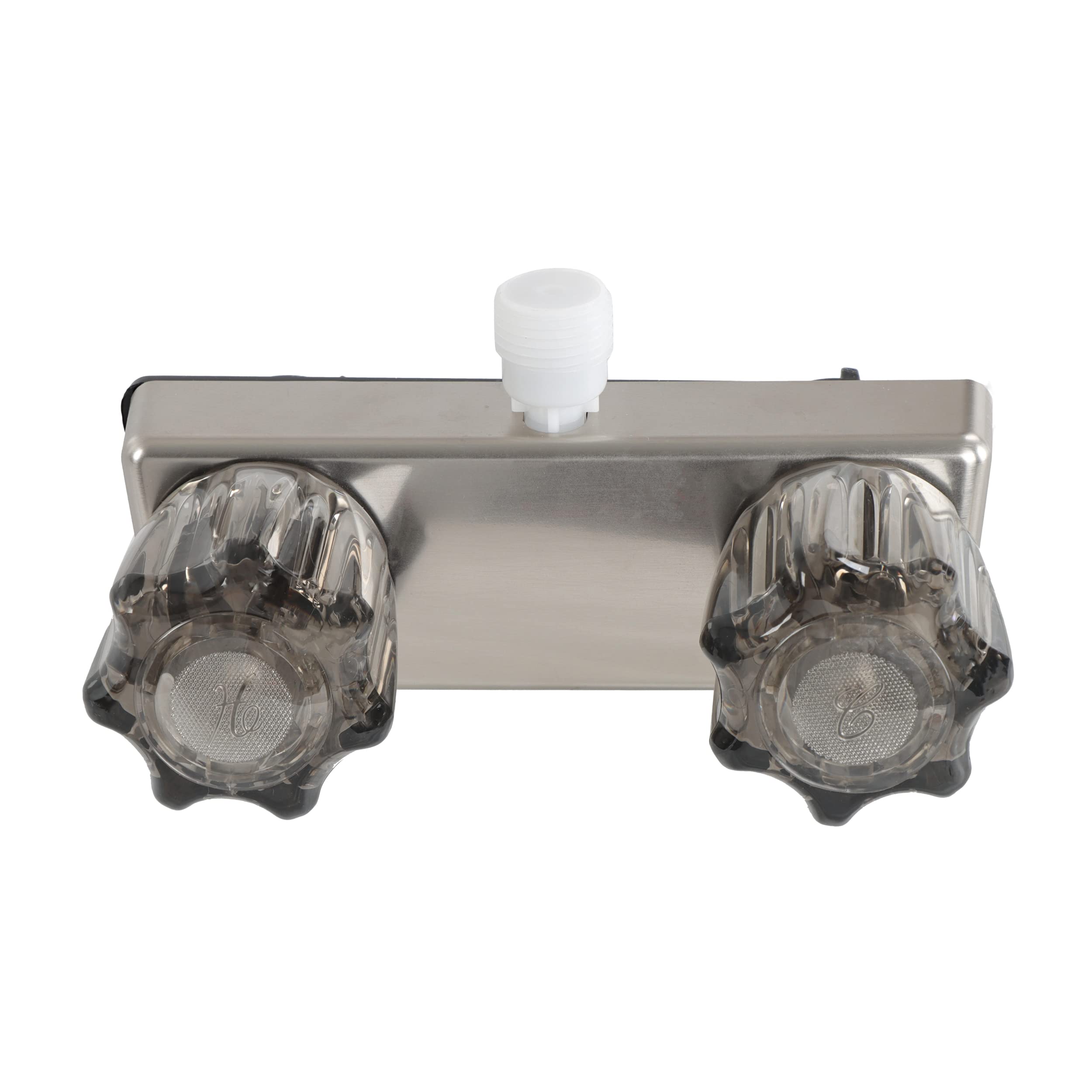 Exterior RV Shower Valve Empire Faucets - 4in Nickel Camper Outdoor Shower Valve with Crystal Knobs and Vacuum Breaker