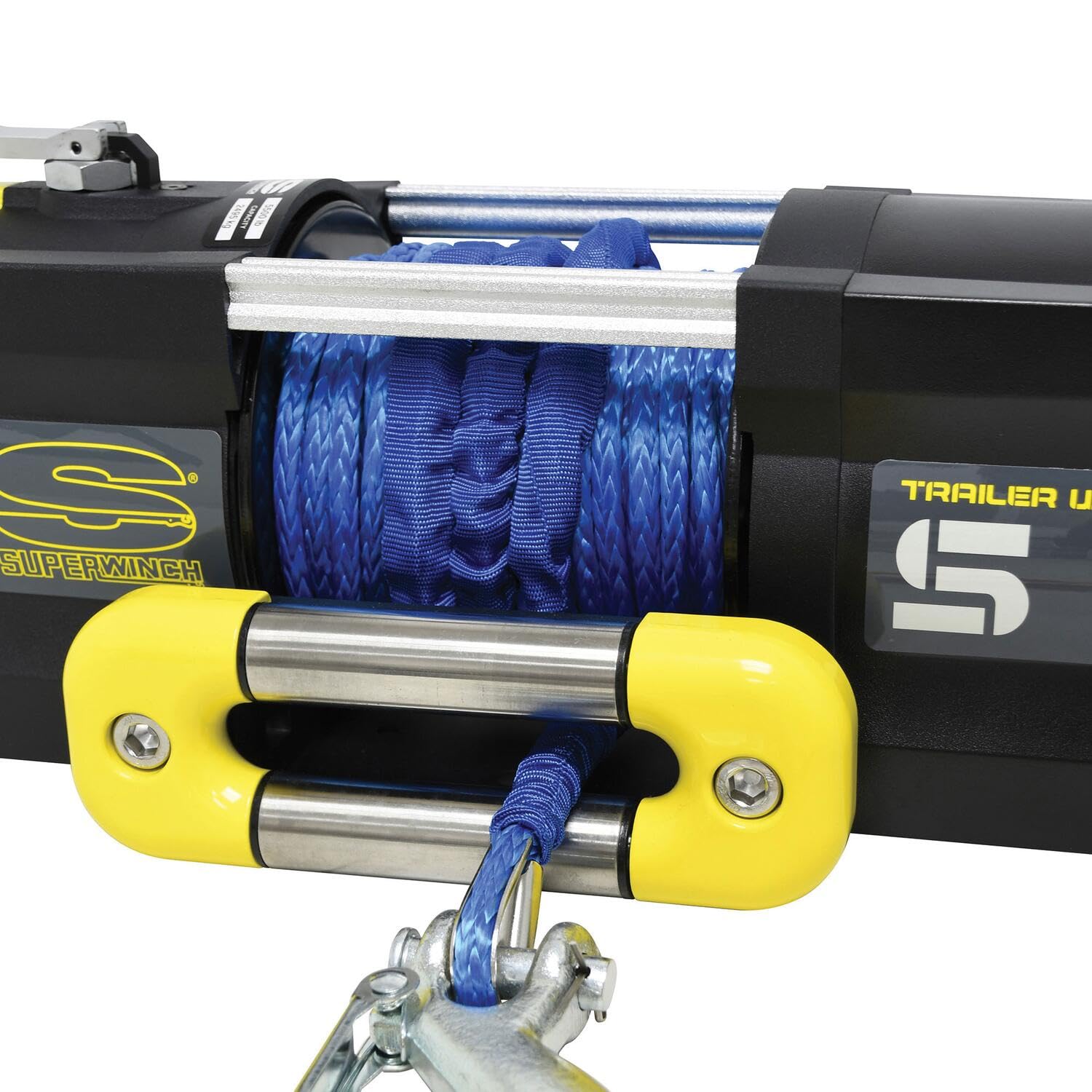 S5500SR Superwinch 1455201 Trailer Winch 5500lb(2495kg) Single Line Pull with Roller Fairlead 1/4" x 60' Synthetic Rope 30.5ft Corded Handheld Remote