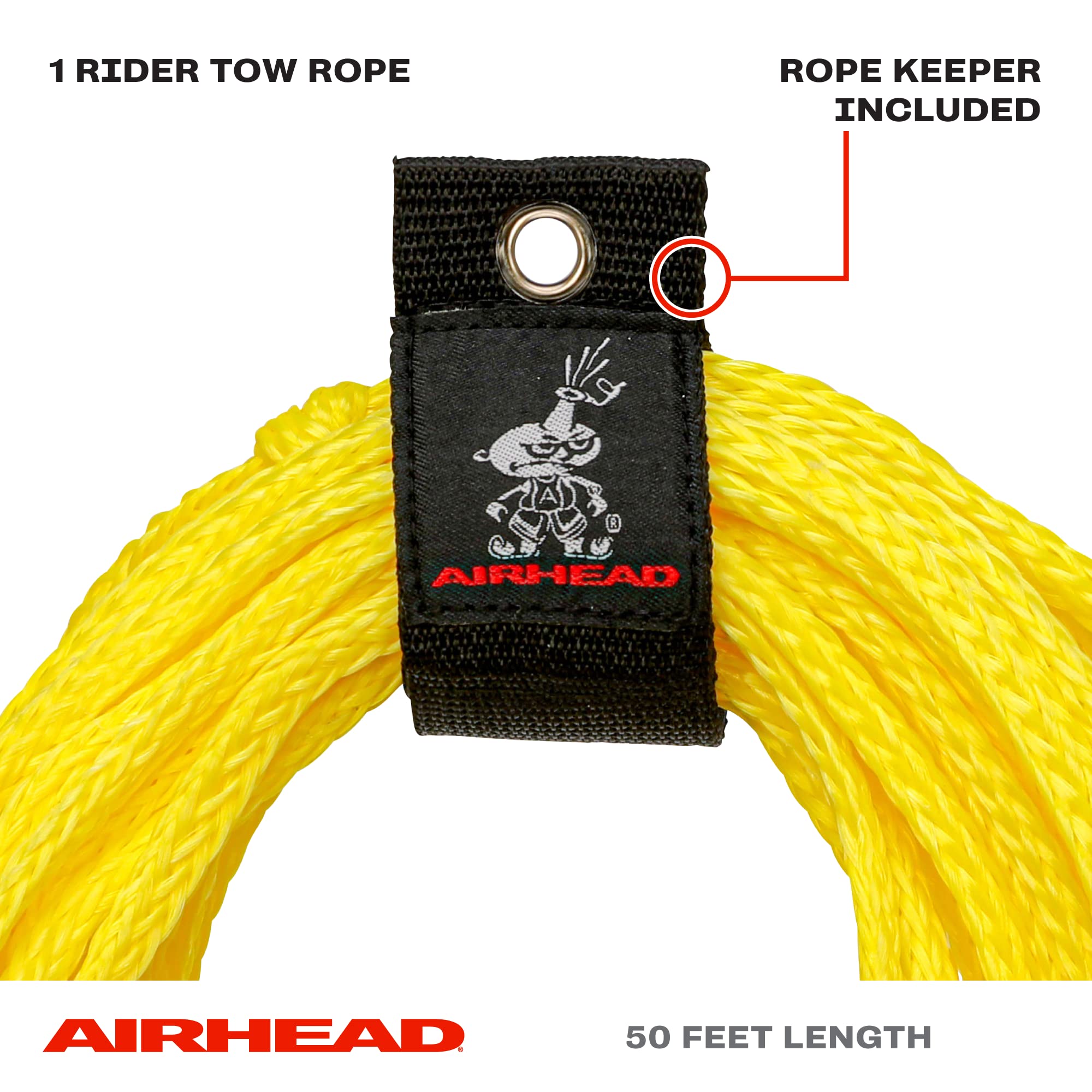 Tow Rope Airhead for 1 Rider Towable Tubes, 1 Section, 50-Feet, Yellow