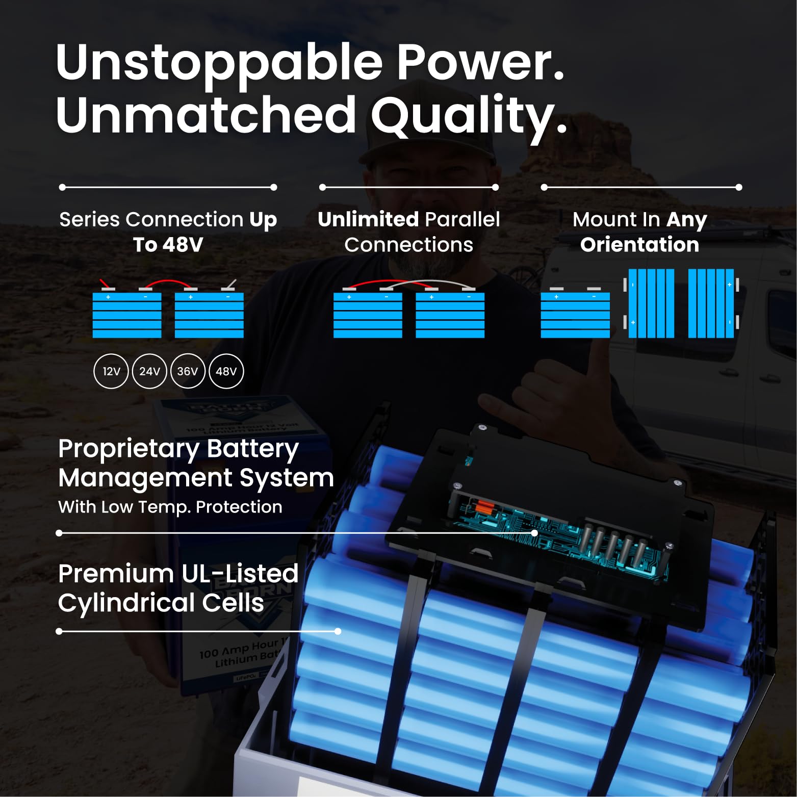 12V 100Ah GC2 Heated Lithium-Ion (LiFePO4) RV, Marine, Solar, & Off Grid Battery - Integrated Heating Technology - Internal BMS, High & Low Temperature Protection - Battle Born Batteries