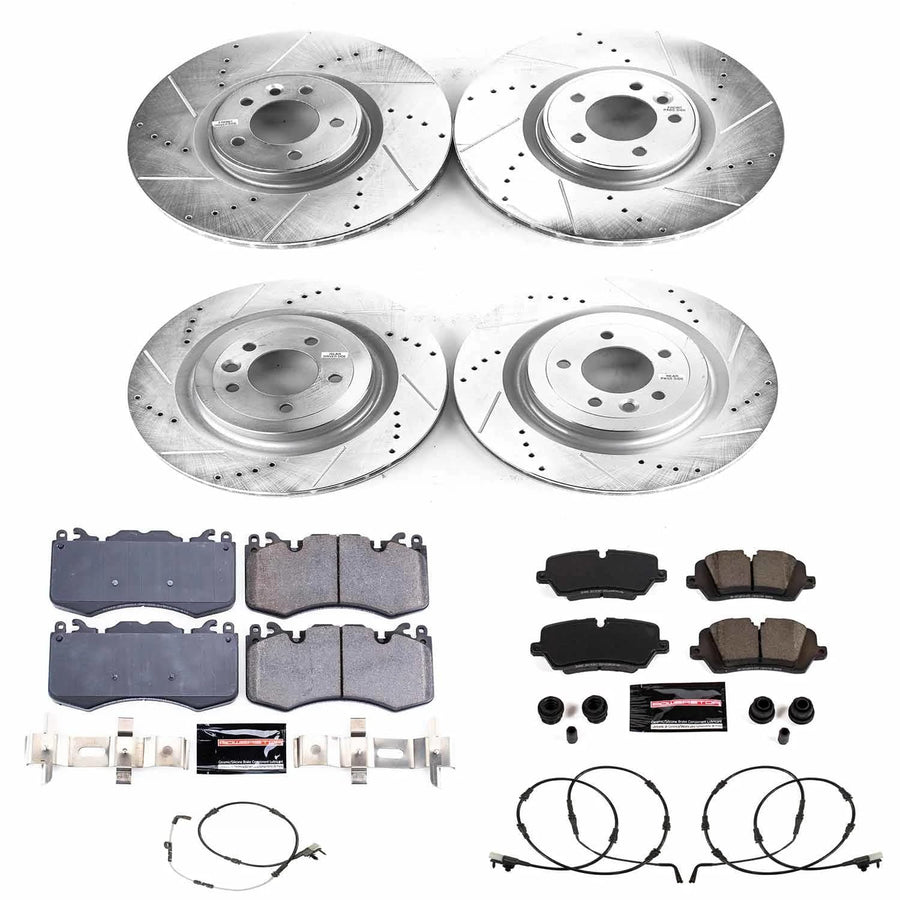Power Stop K8513 Z23 Carbon Fiber Brake Pads Front and Rear with Drilled & Slotted Brake Rotors Kit
