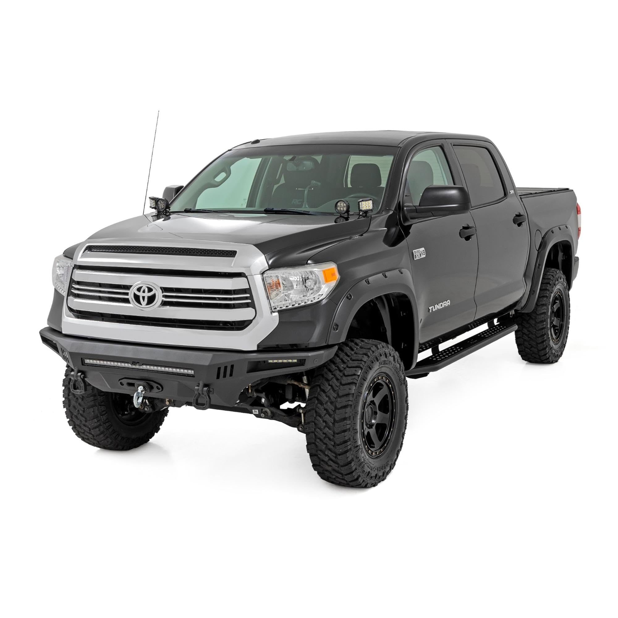 Rough Country Running Boards OV2 for Toyota Tundra (2007-2021) Crew Cab - Contoured Side Step Bars, Easy Bolt-On Install
