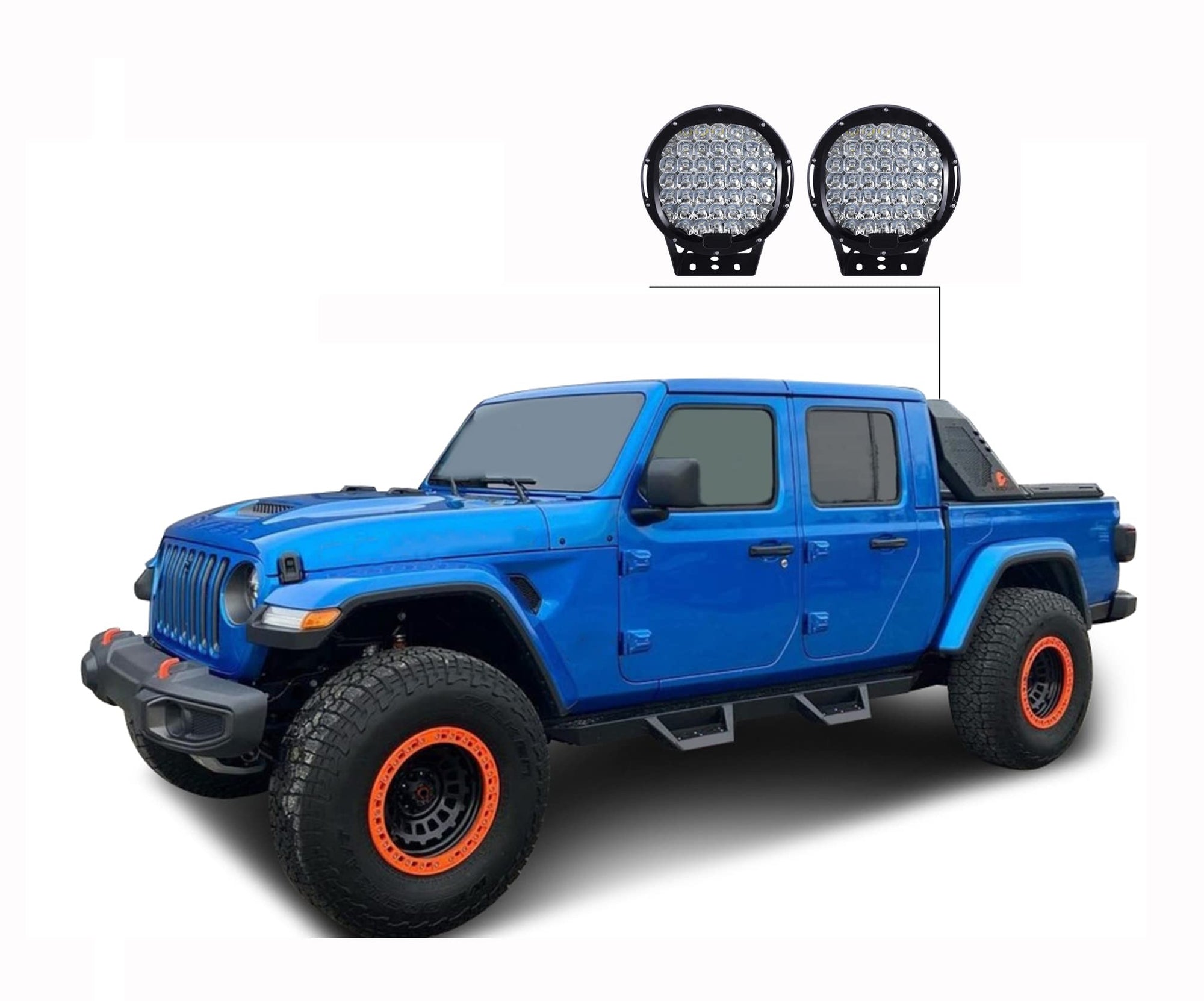 Vigor Black Horse Roll Bar Incl.Set of 9" Black Round Led Light Modular Black Compatible with Jeep Gladiator 2020-2024-VIRB09B-PL69B