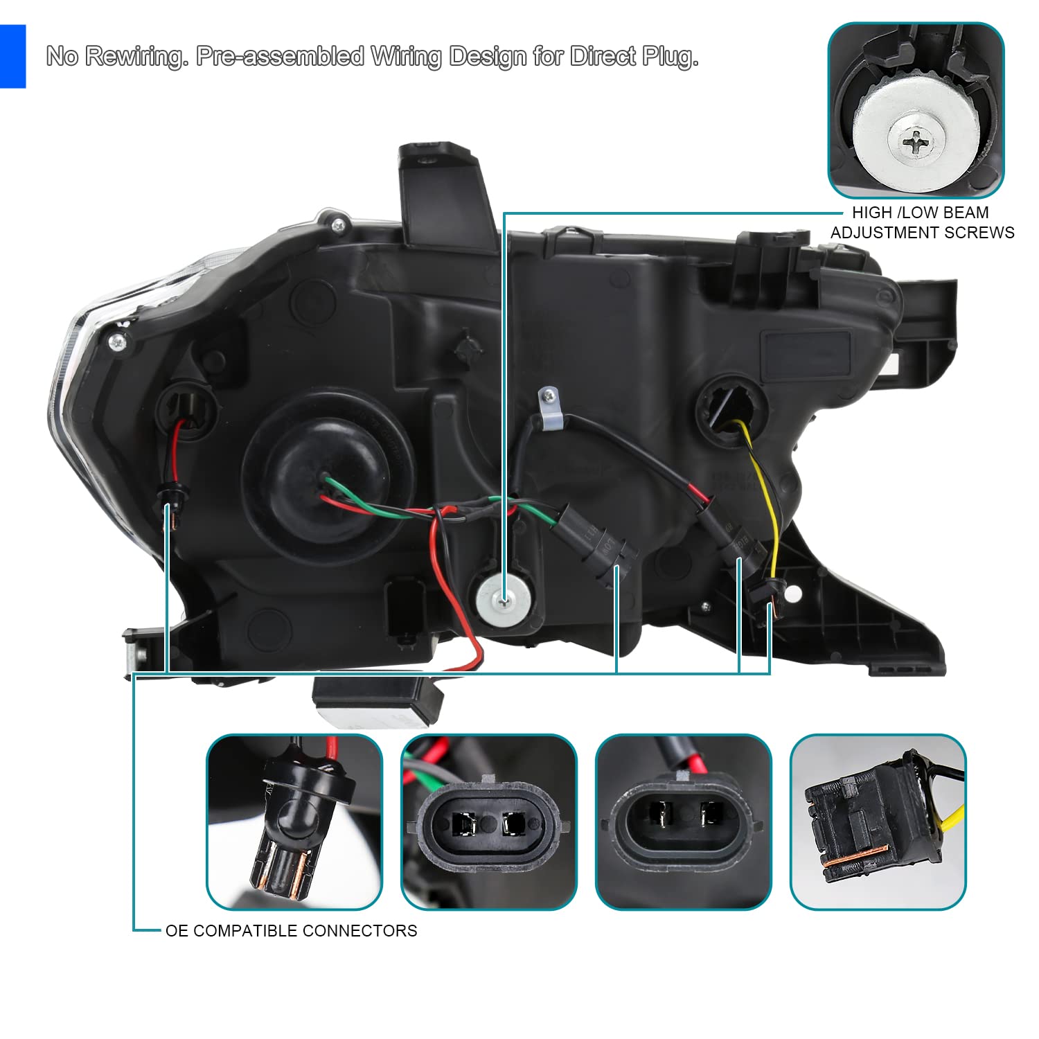 Black Projector Headlights SPEC-D TUNING w/Switchback Sequential LED Turn Signal Compatible with 2016-2022 Toyota Tacoma, Left + Right Pair Headlamps Assembly