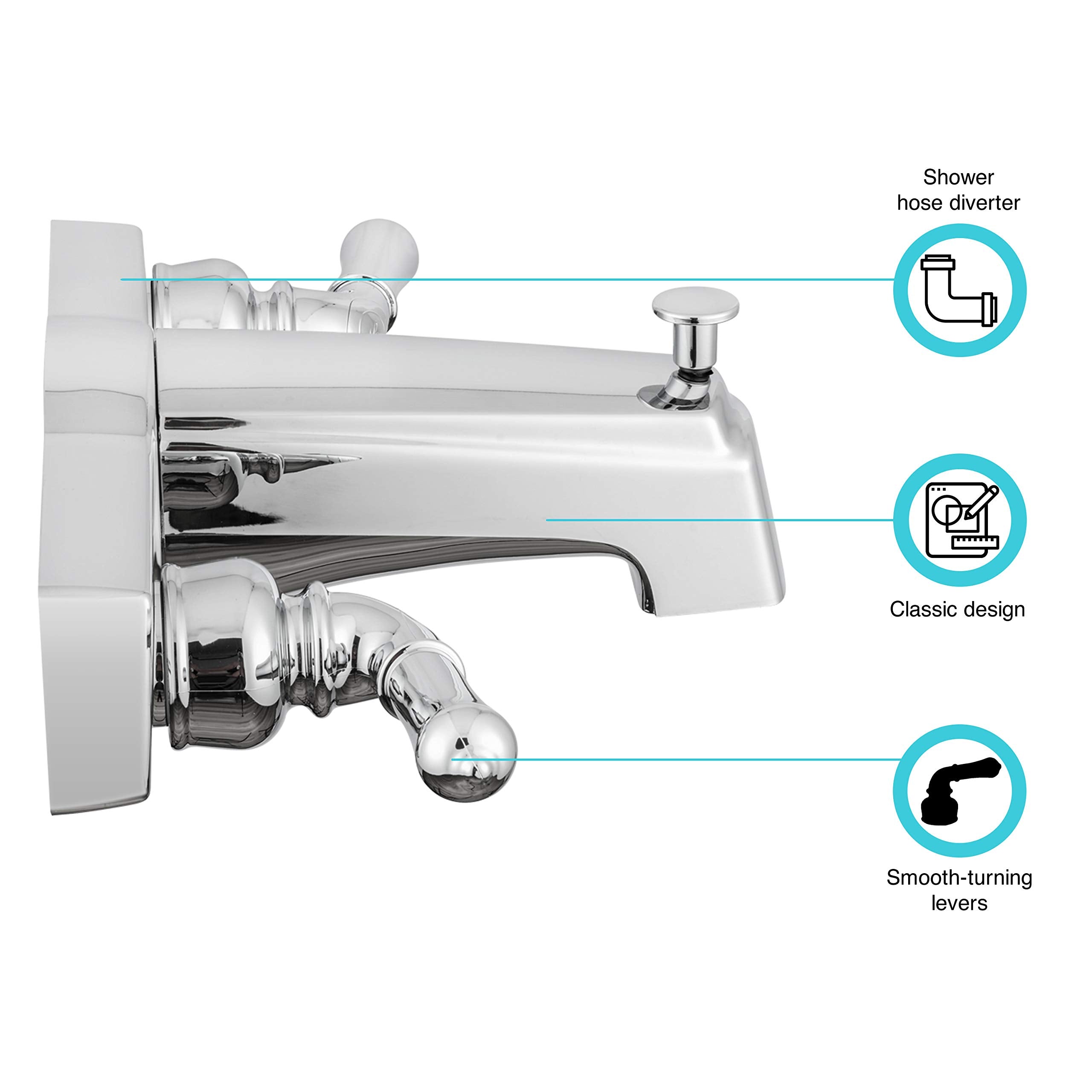 Dura Faucet Two Handle Economical Classic Tub and Shower Faucet Diverter for Handheld Shower (Chrome Polished)