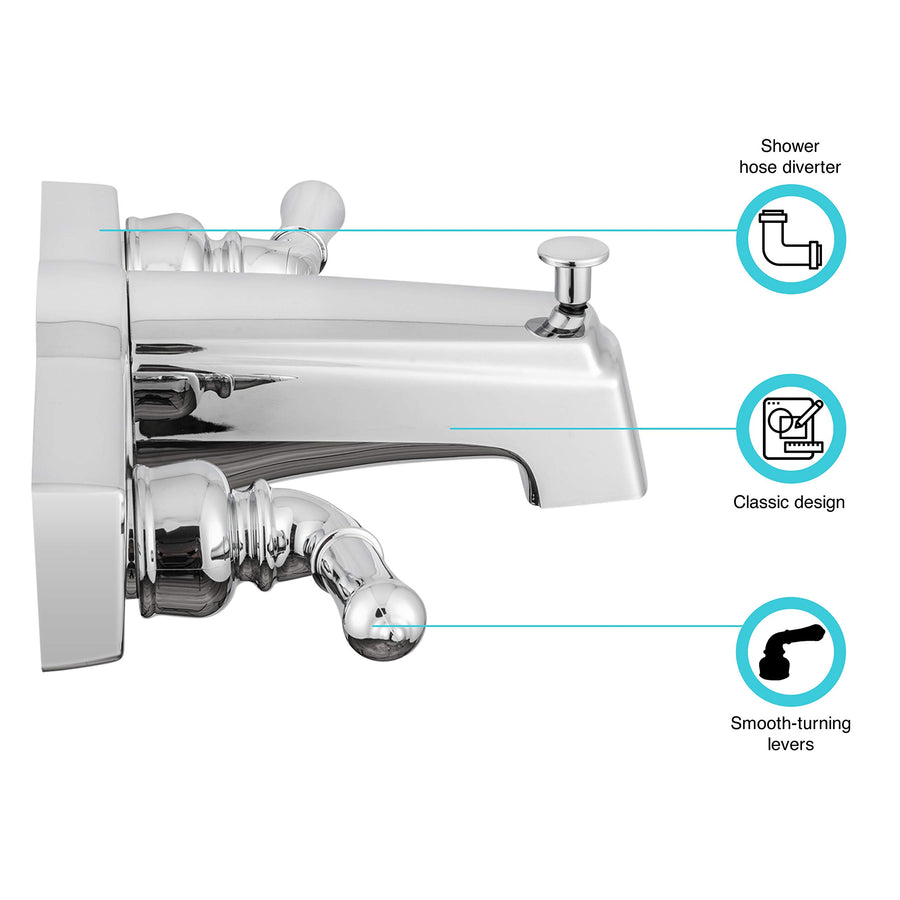 Dura Faucet Two Handle Economical Classic Tub and Shower Faucet Diverter for Handheld Shower (Chrome Polished)