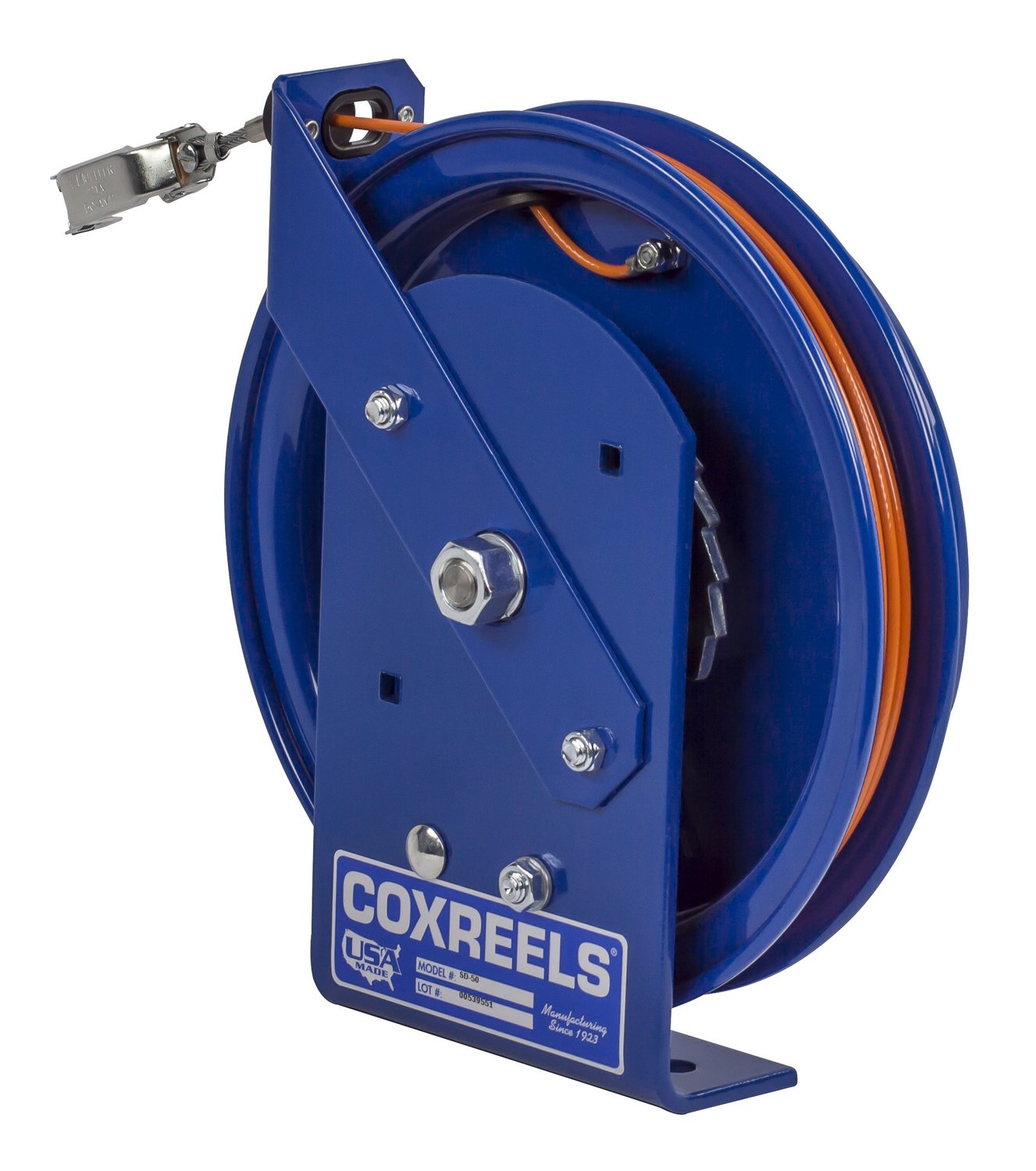 Coxreels | Retractable Static Discharge Cable Reel SD-50 | EZ-SD Series | Grounding Reel for Electrical Work | Non Combustible Grounding Reel | Stainless Steel Cable | Fits 50' Hose | 11"x3.88"x11.5"