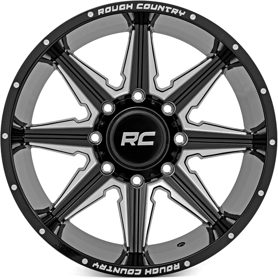 Rough Country One-Piece 91M Series Aluminum Wheel - 20x12, 8x170mm Bolt Pattern, 44mm Offset, Gloss Black