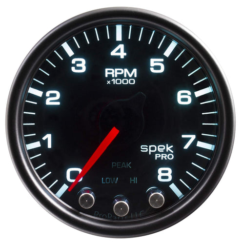 P33452 Auto Meter in-Dash Tachometer 8K RPM, SPEK-PRO BLK/BLK, Black Gauge Bezel & Dial, 2-1/16", 52mm