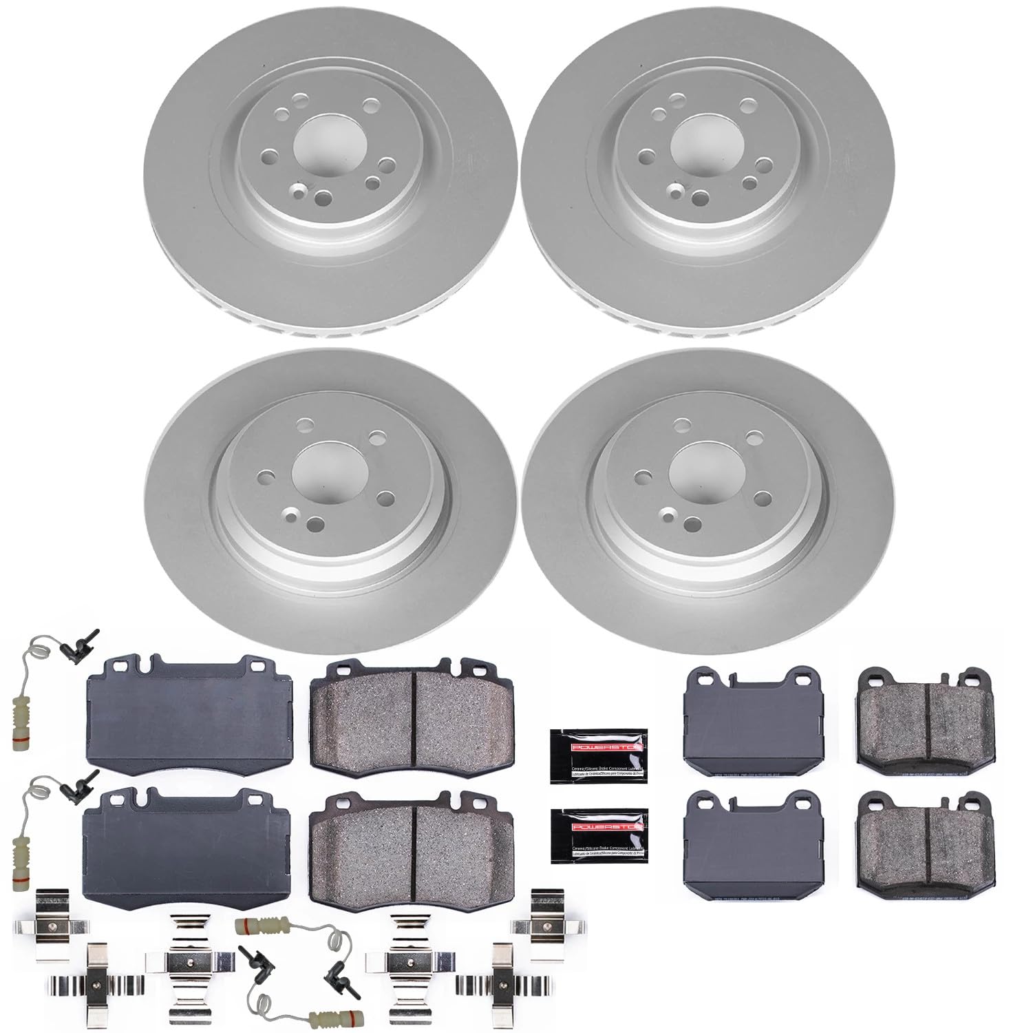 Power Stop CRK4463 Z23 Evolution Geomet Coated Brake Kit Front and Rear & 2 Front & 2 Rear Sensor Wires For Mercedes-Benz ML430, Mercedes-Benz ML500, Mercedes-Benz ML55 AMG [Model Specific]