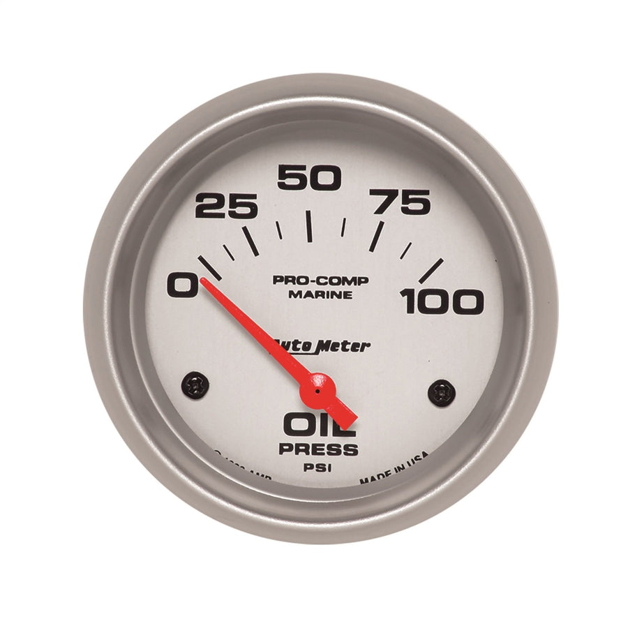 Oil Pressure AutoMeter Gauge, 2 5/8", 100Psi, Electric, Marine Silver (200759-33)