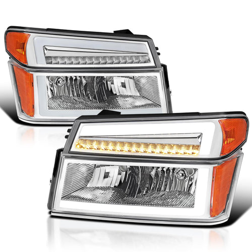 Chrome Headlights + Corner Lights w/LED Tube SPEC-D TUNING Compatible with 2004-2012 Chevy Colorado, GMC Canyon Left+Right Head Lamp Assembly